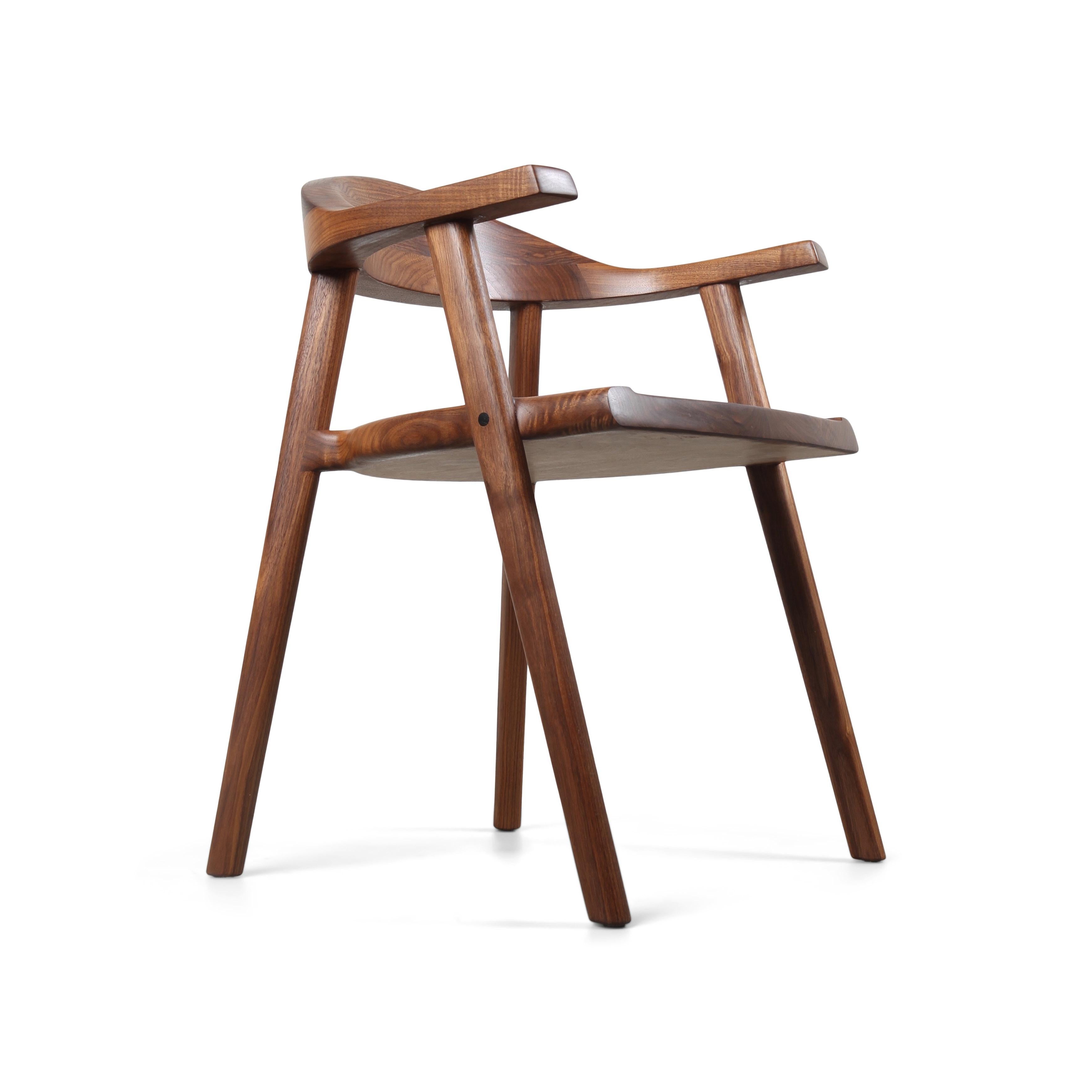 Contemporary Solid Wood Karve Dining Chair in Black Walnut by Möbius Objects For Sale