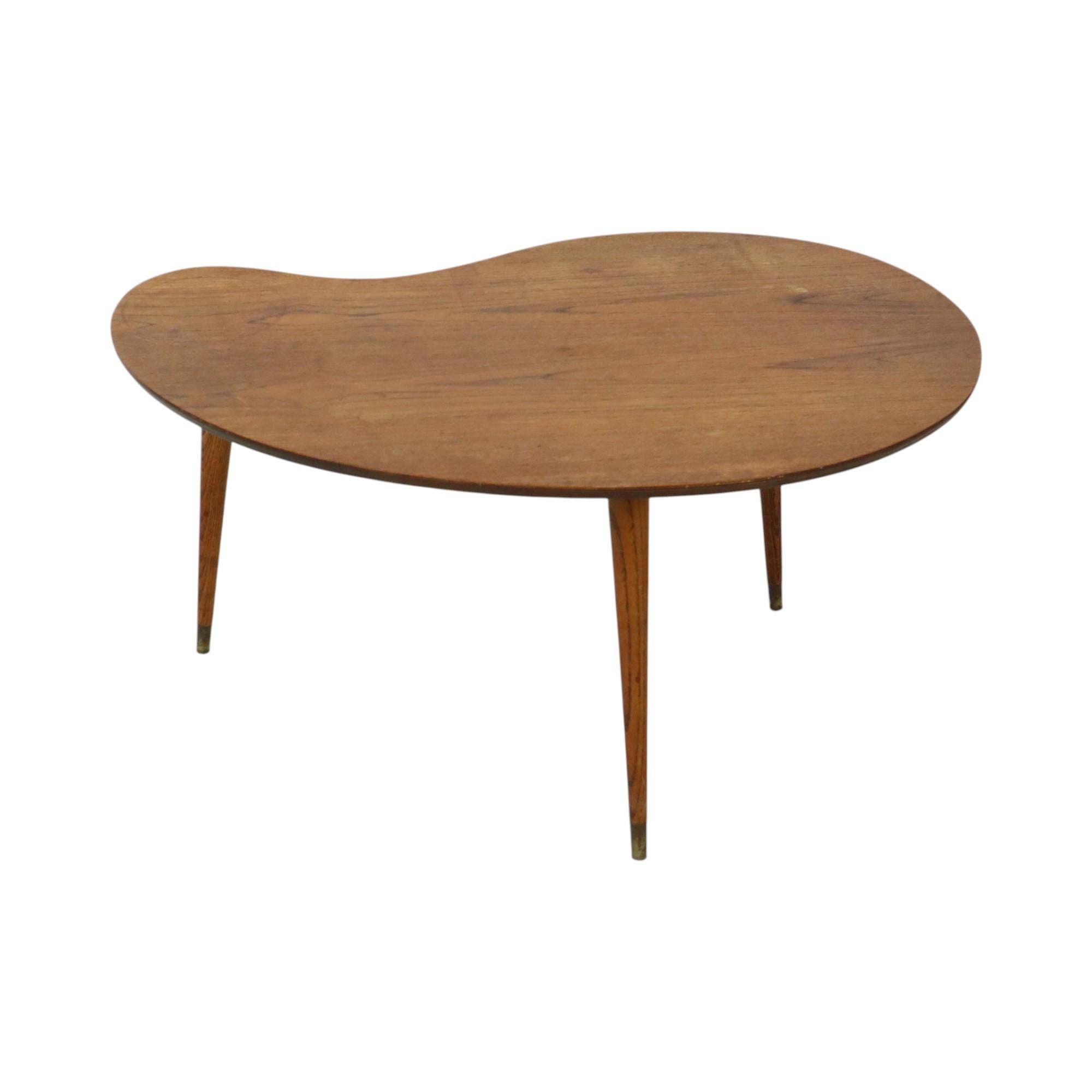 Solid Wood Kidney-Shaped Coffee Table Side Table 1960s For Sale 4