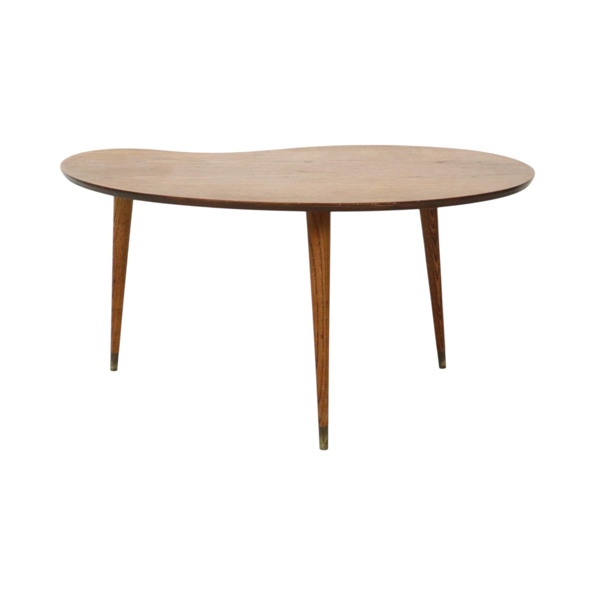 Solid Wood Kidney-Shaped Coffee Table Side Table 1960s For Sale 5