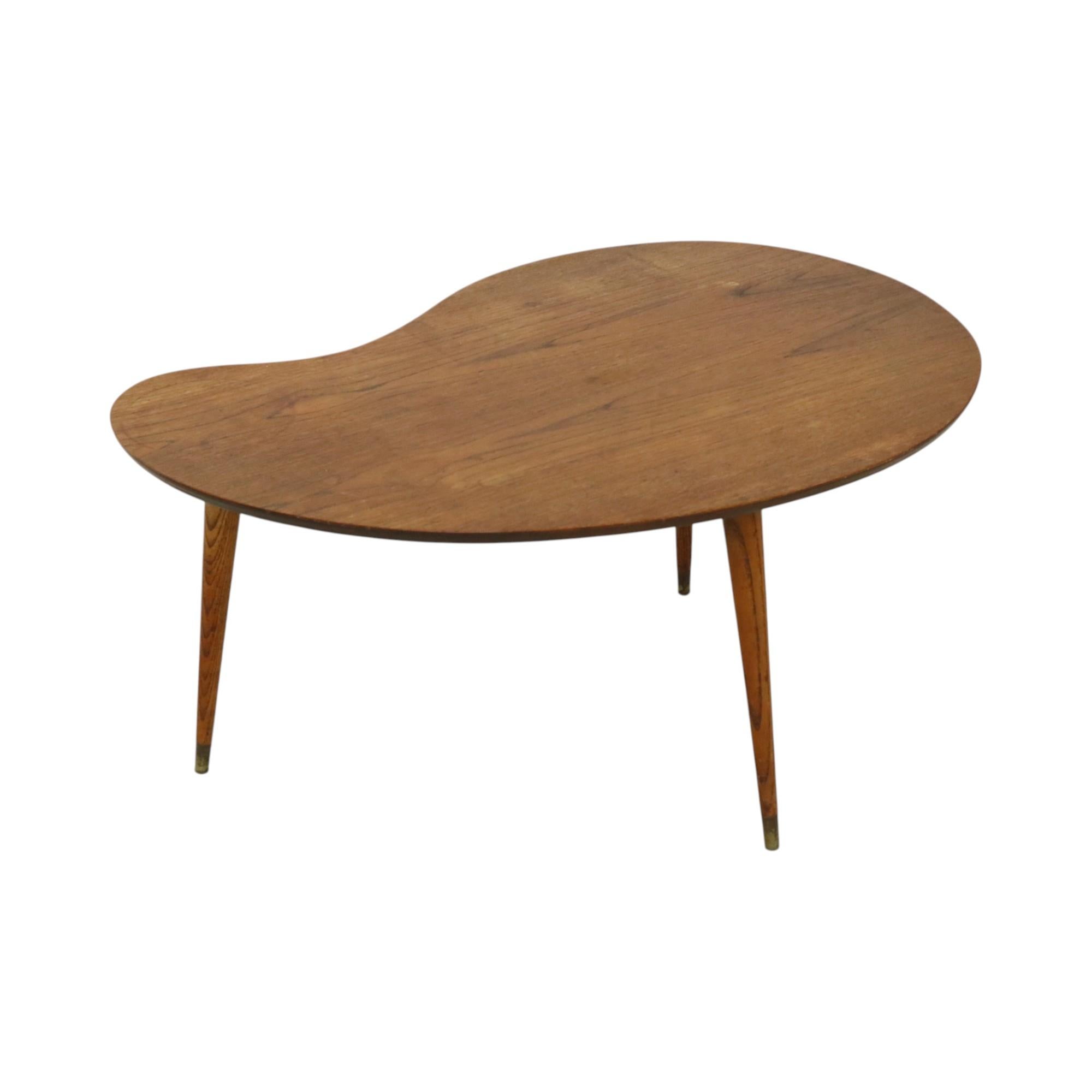 Solid Wood Kidney-Shaped Coffee Table Side Table 1960s For Sale 6