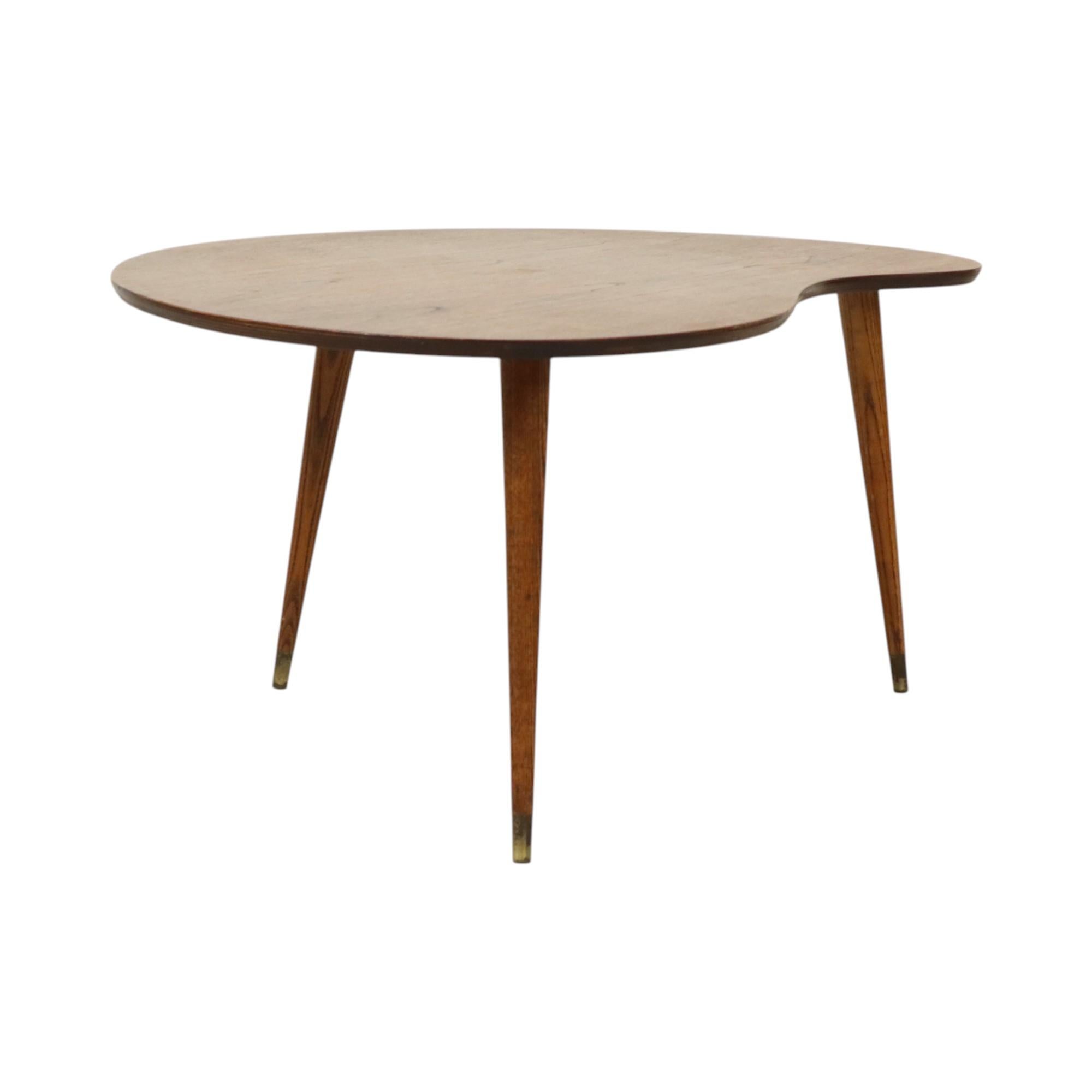 Mid-20th Century Solid Wood Kidney-Shaped Coffee Table Side Table 1960s For Sale