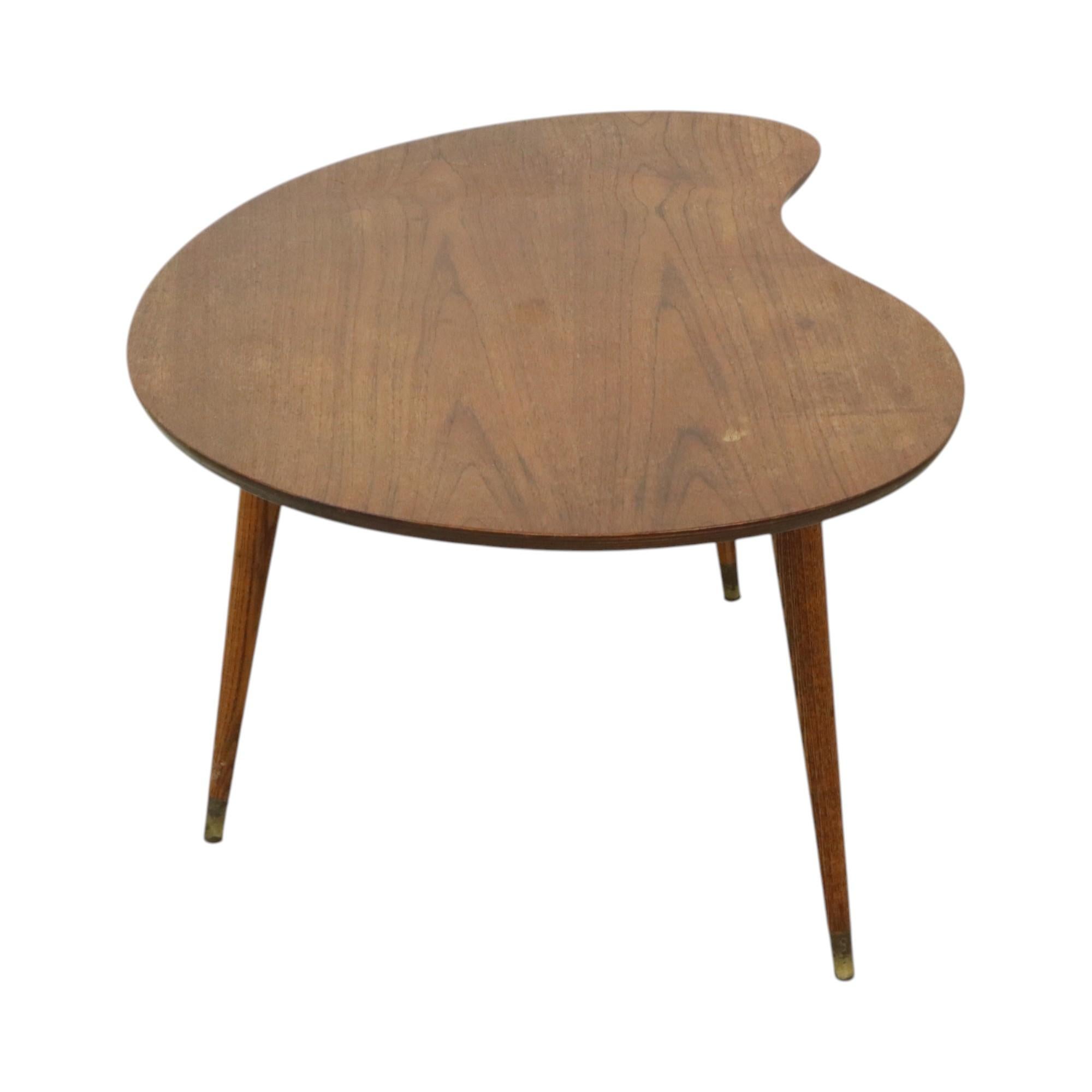 Solid Wood Kidney-Shaped Coffee Table Side Table 1960s For Sale 2