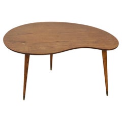 Solid Wood Kidney-Shaped Coffee Table Side Table 1960s