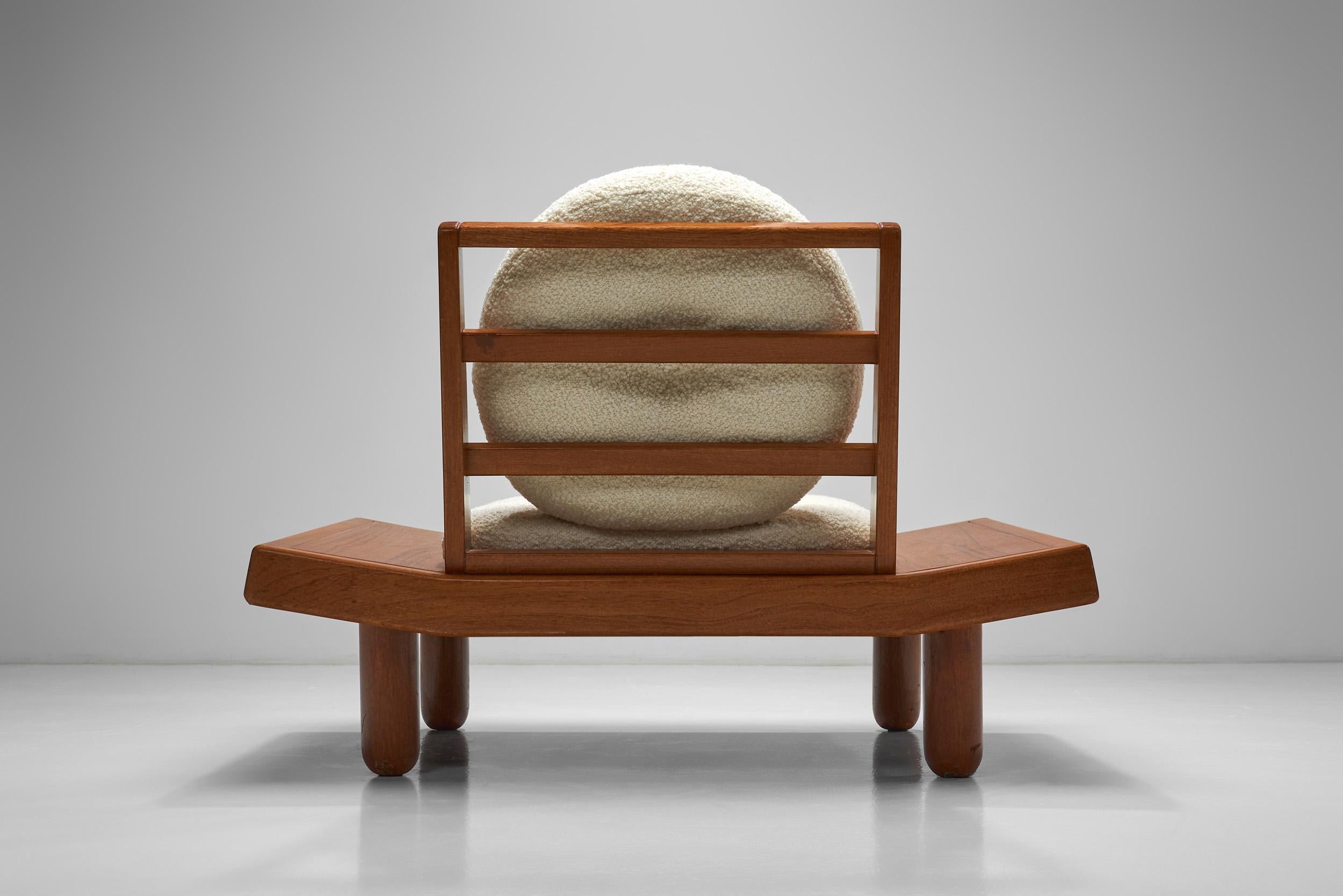 Solid Wood Lounge Chair with Round Cushions, Indonesia 1960s For Sale 8