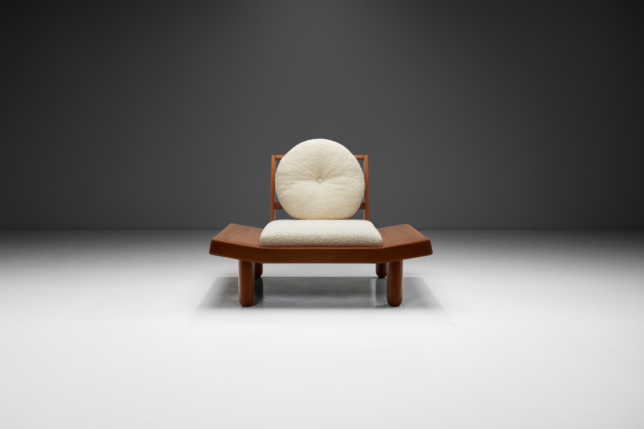 Mid-Century Modern Solid Wood Lounge Chair with Round Cushions, Indonesia 1960s For Sale