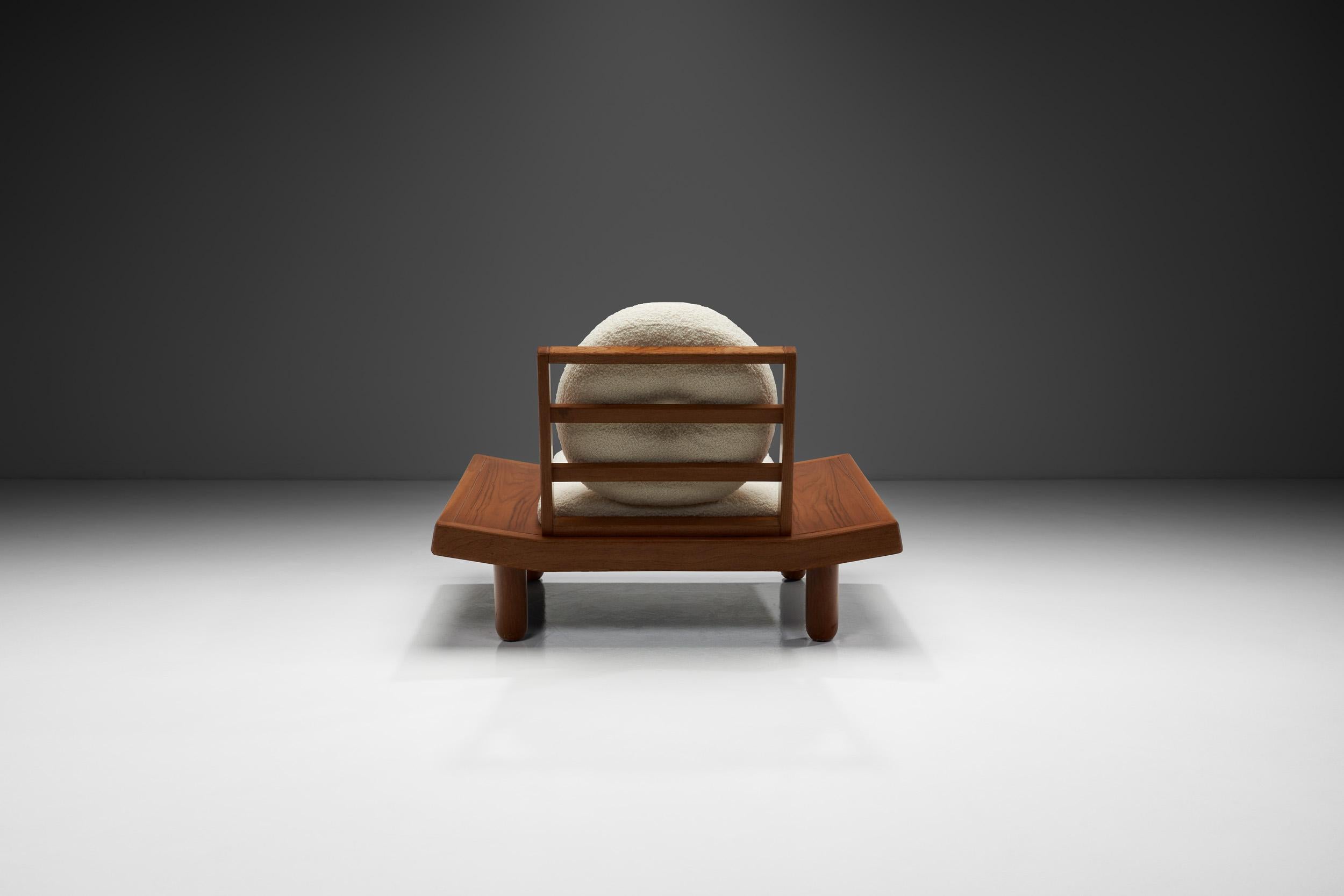Solid Wood Lounge Chair with Round Cushions, Indonesia 1960s In Good Condition For Sale In Utrecht, NL