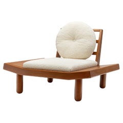 Used Solid Wood Lounge Chair with Round Cushions, Indonesia 1960s