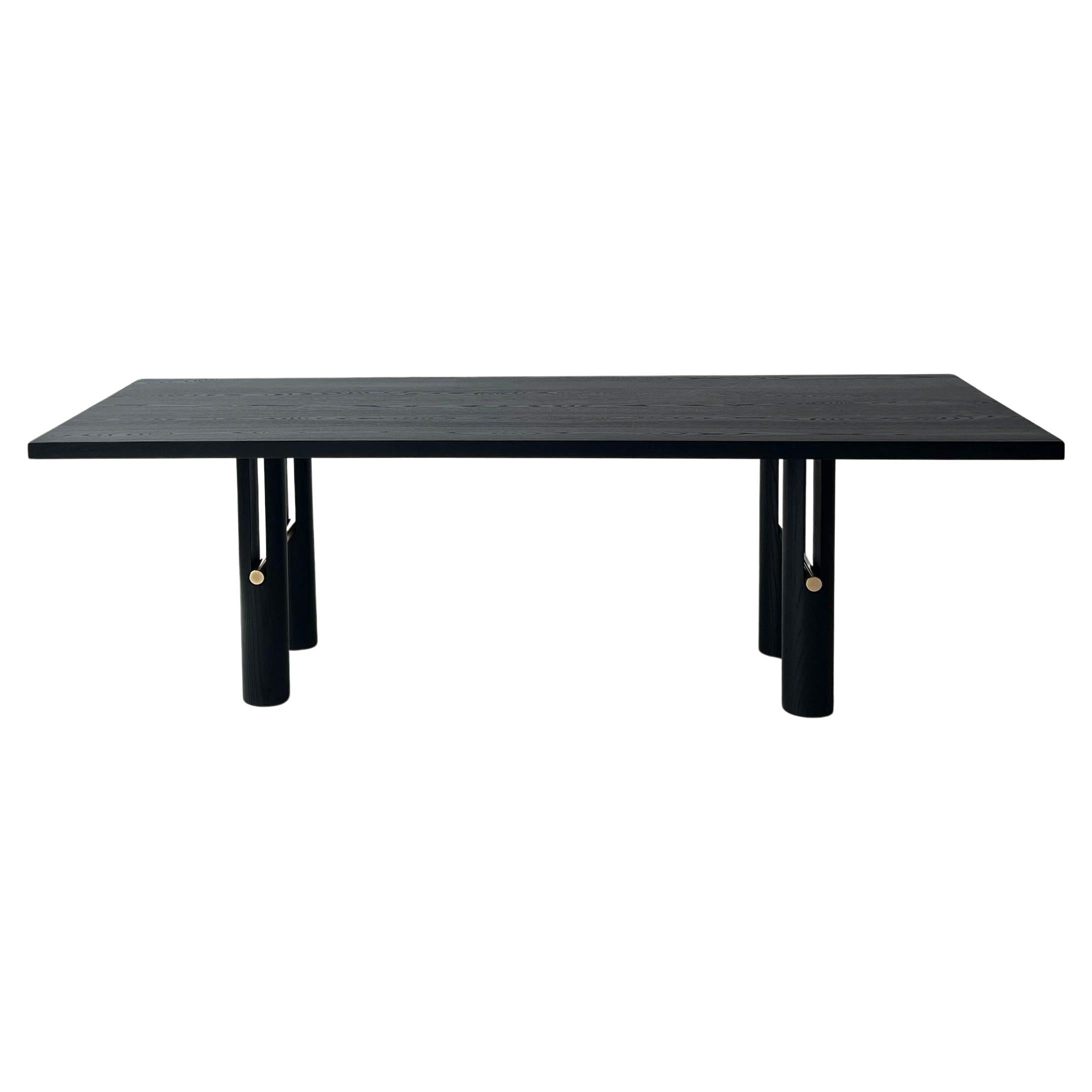 Solid Wood Loup Dining Table in Ebonized Ash and Satin Brass by Withers Studio For Sale