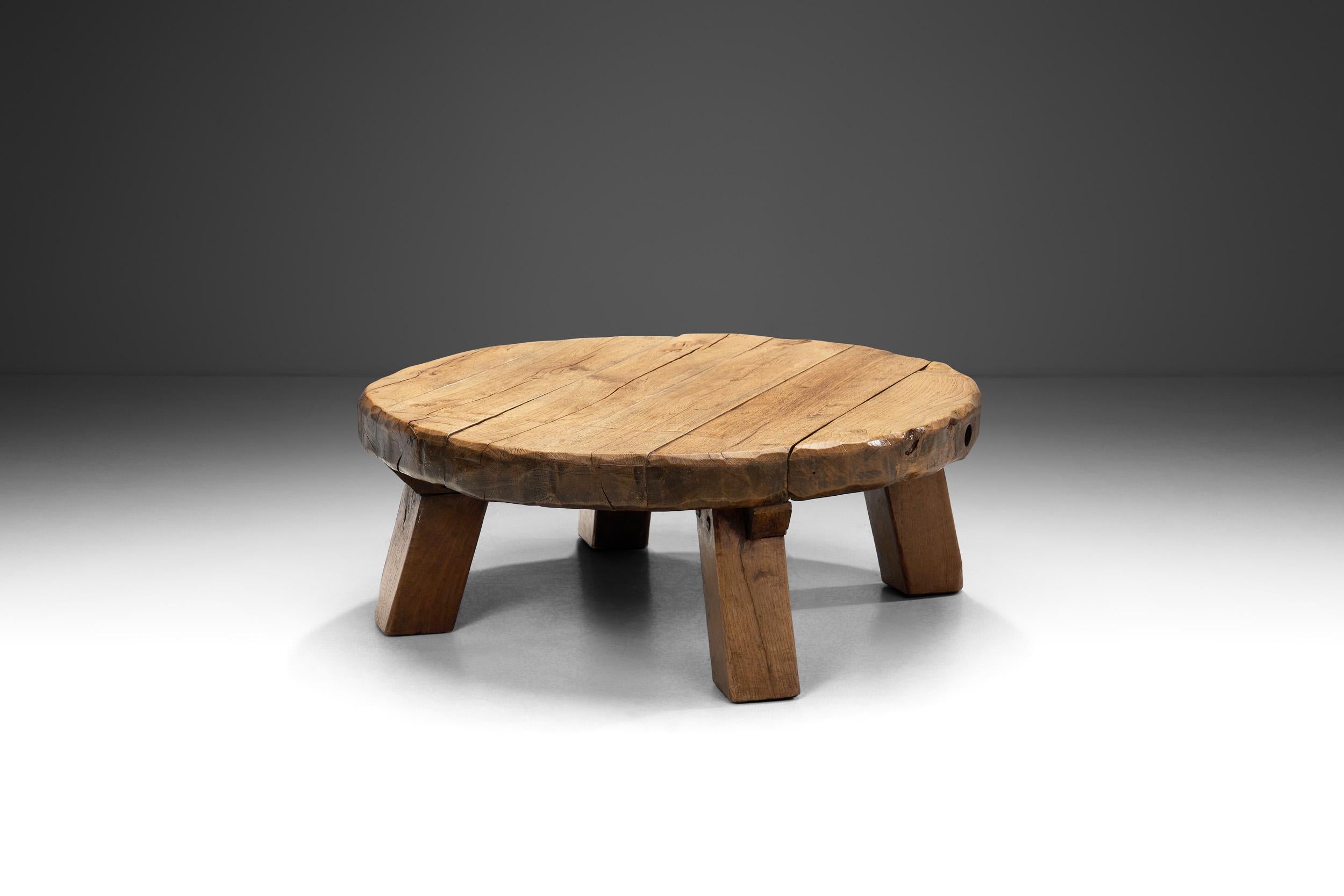 In most European mid-century design, there was an early emphasis on wood as it connected everyday objects, such as furniture, to nature. This rustic, solid wood coffee table is a perfect example of this sentiment, and the visual benefits of an