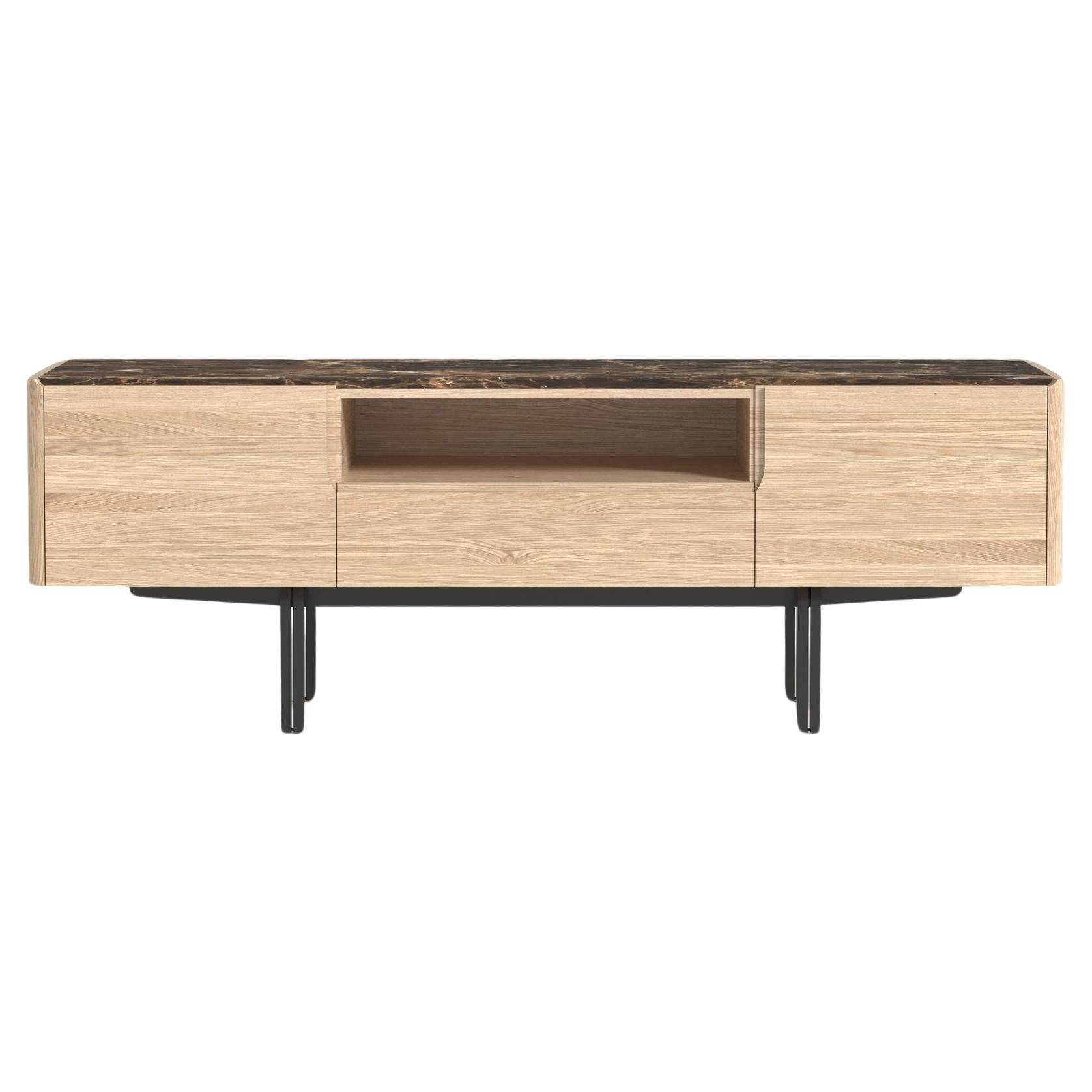 Moderno Mobile multimediale in Wood con piano in marmo e gambe in ferro in vendita