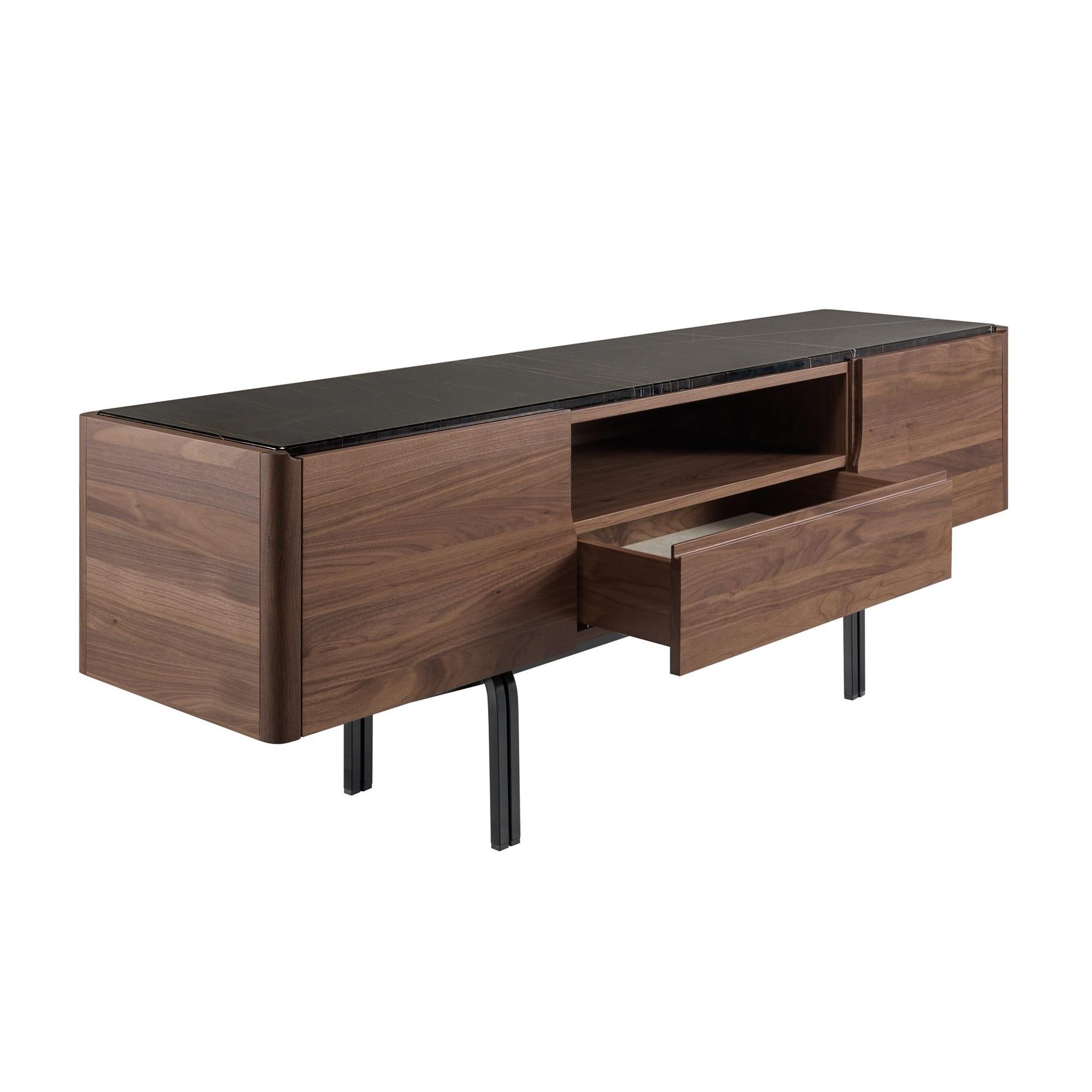 Portoghese Mobile multimediale in Wood con piano in marmo e gambe in ferro in vendita