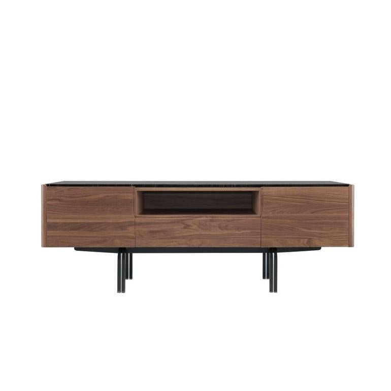Fatto a mano Mobile multimediale in Wood con piano in marmo e gambe in ferro in vendita