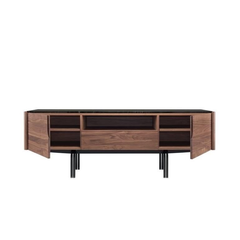 Mobile multimediale in Wood con piano in marmo e gambe in ferro In condizioni Nuovo in vendita a NEW YORK, NY