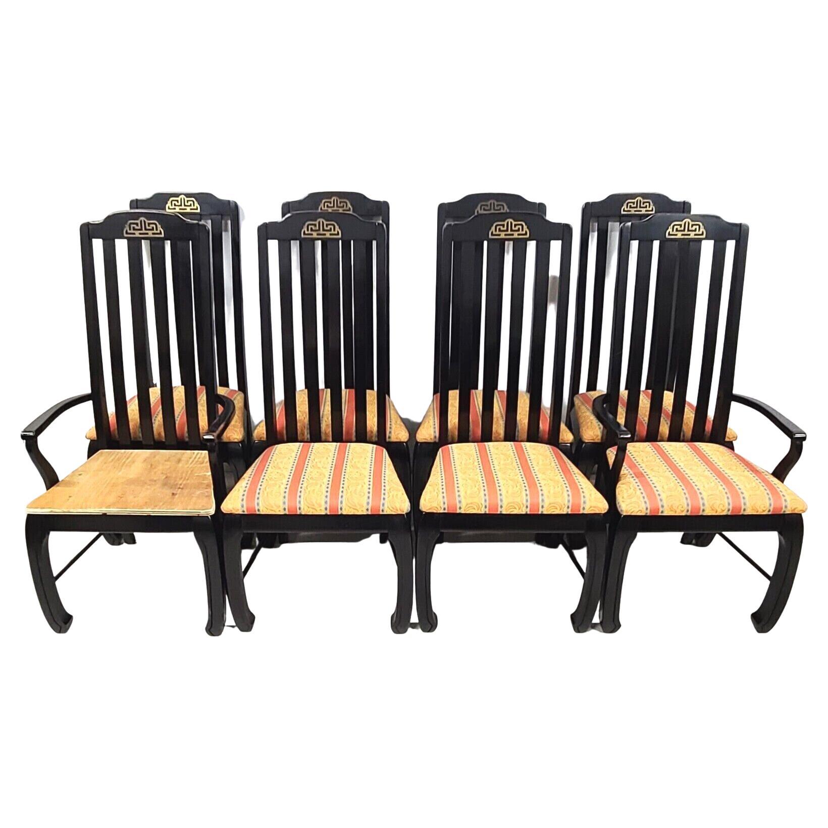 Chaises de salle à manger chinoiseries Ming en bois massif, lot de 8 en vente