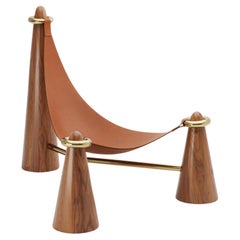 Solid Wood, Natural Leather Sole and Cast Metal Pilão Armchair by Studio Orth