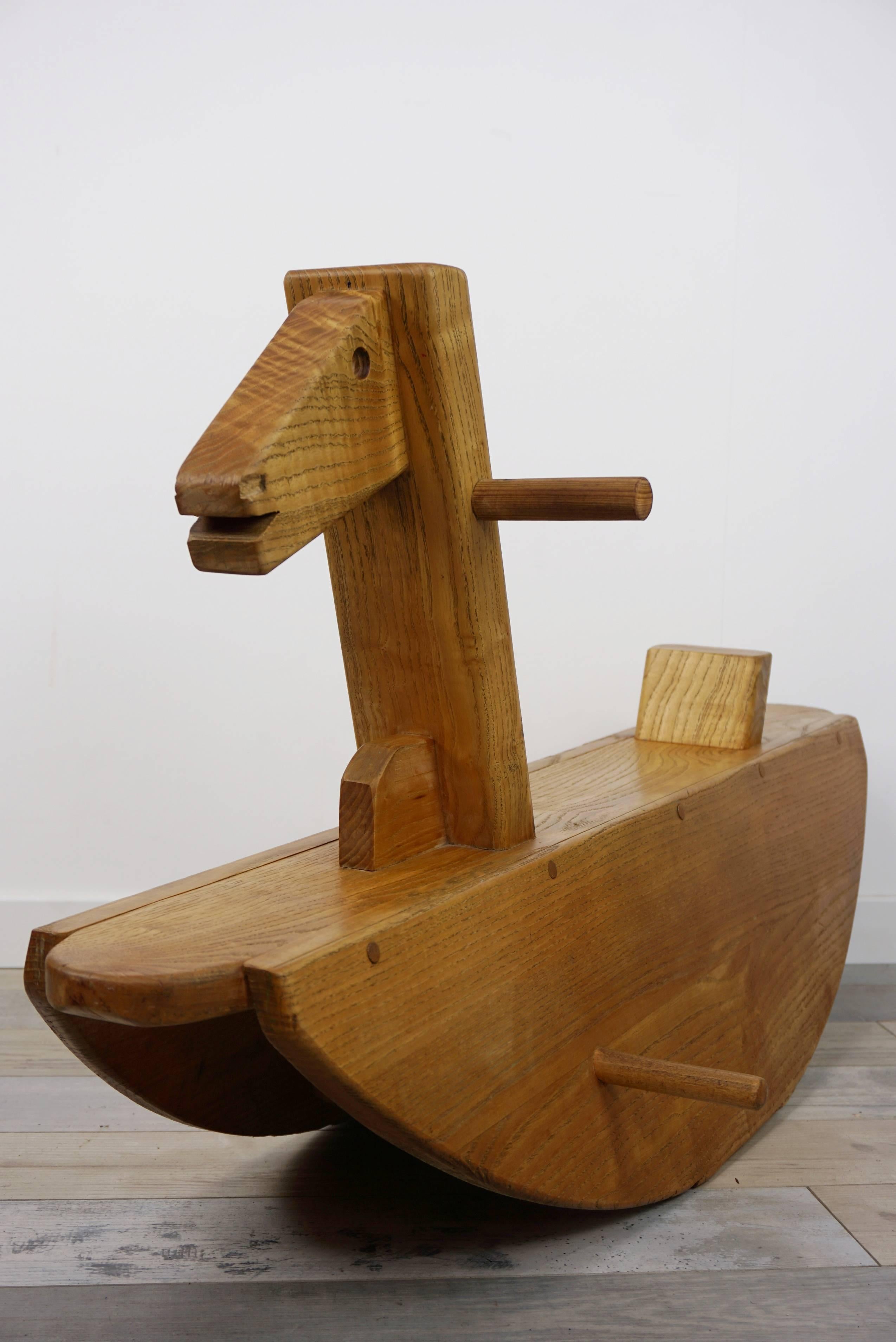 Solid Wood Old Rocking Horse Made in France 6