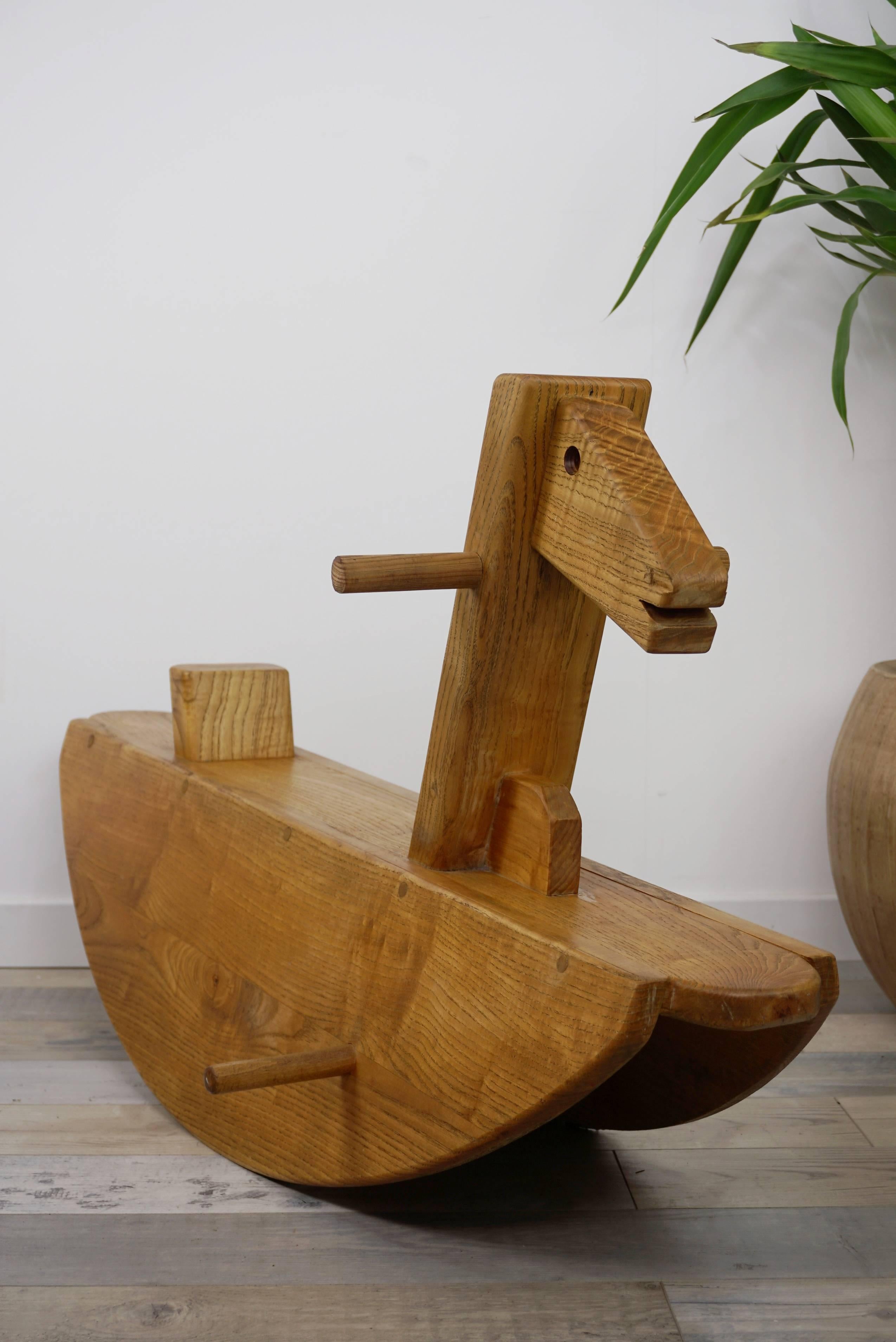 Solid Wood Old Rocking Horse Made in France 10