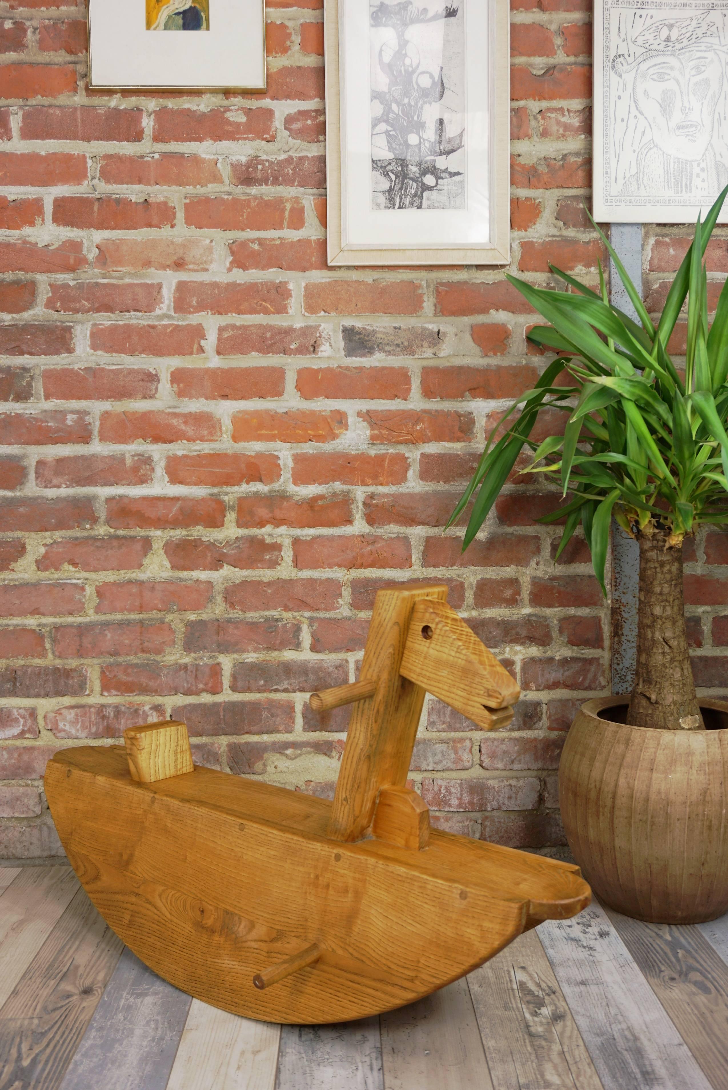 Solid Wood Old Rocking Horse Made in France 12