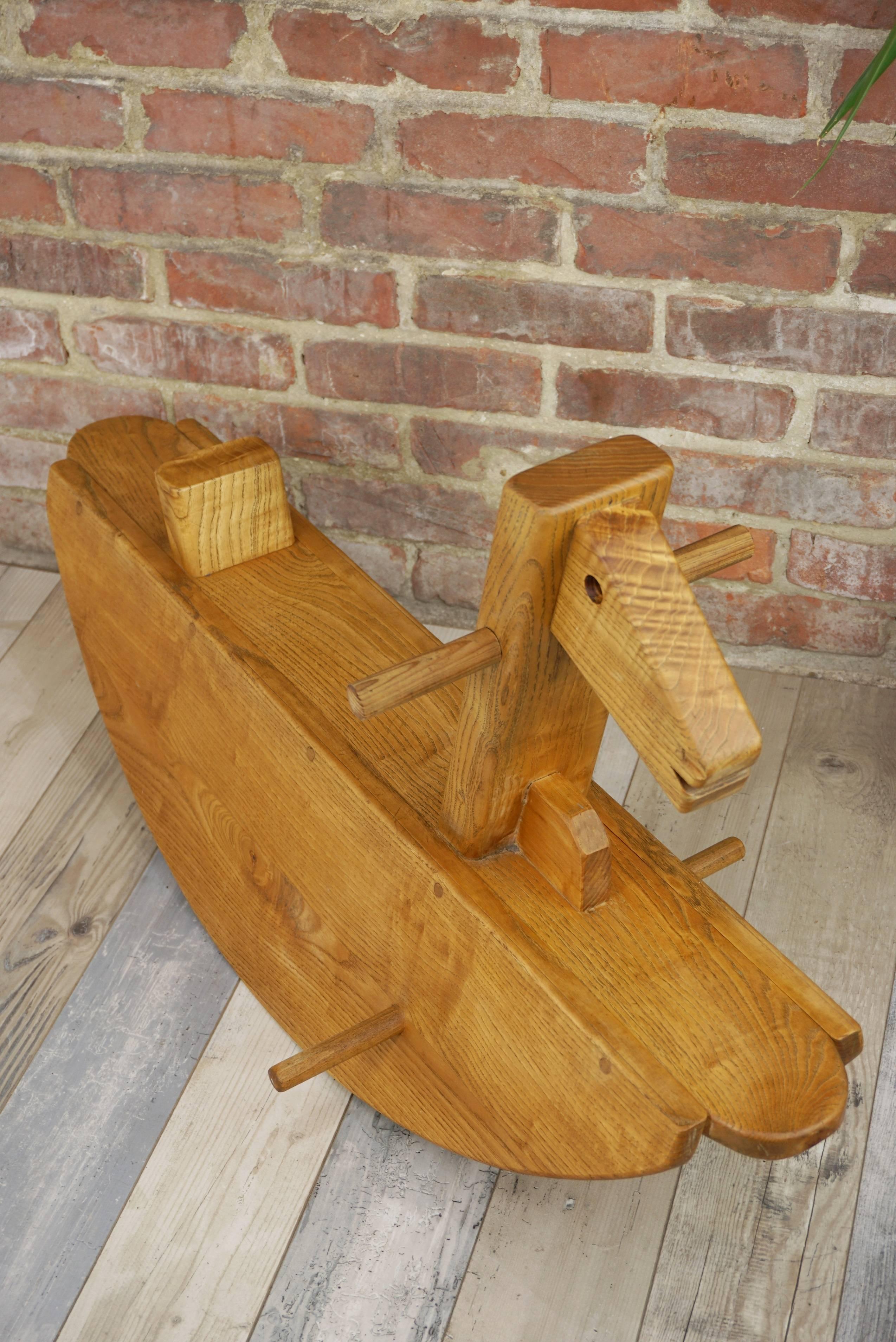 Solid Wood Old Rocking Horse Made in France 13