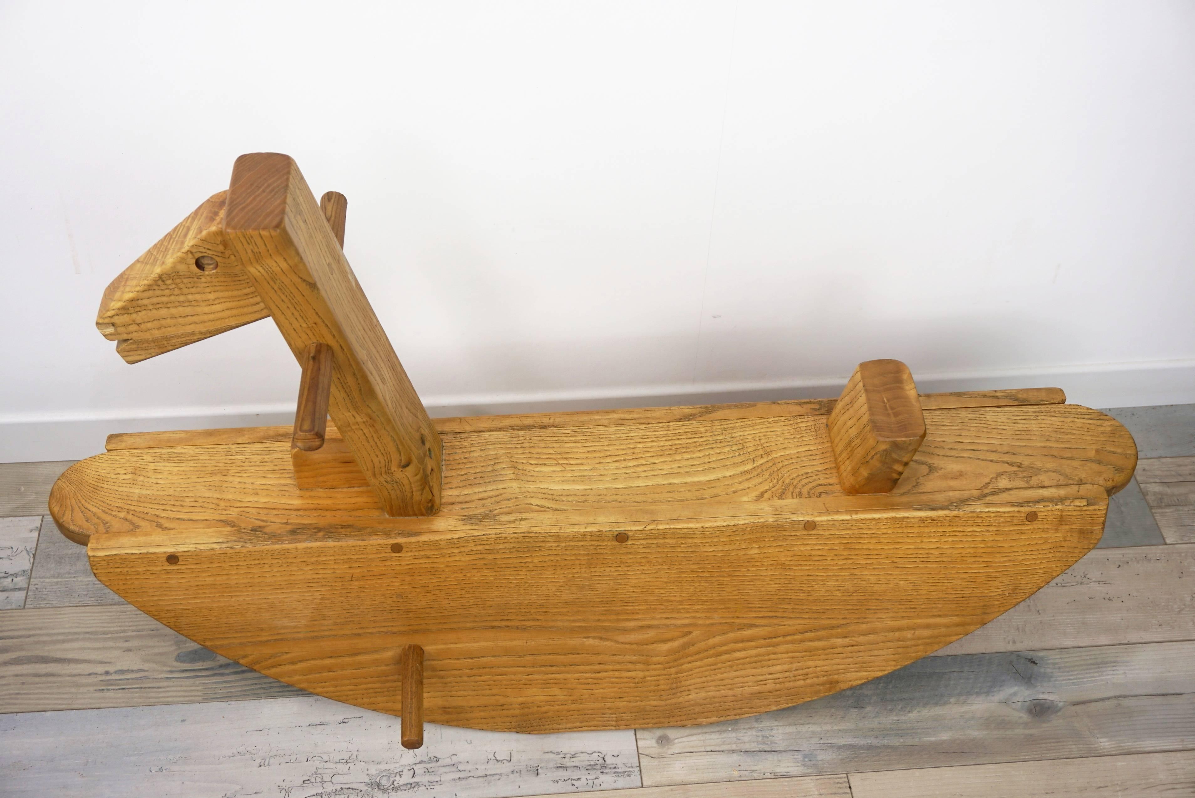 Solid Wood Old Rocking Horse Made in France 1