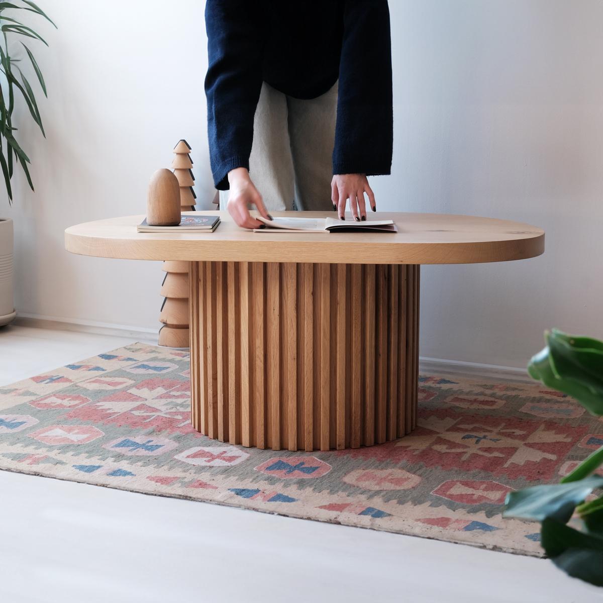 Modern Solid Wood Oval Coffee Table – DOCIA For Sale