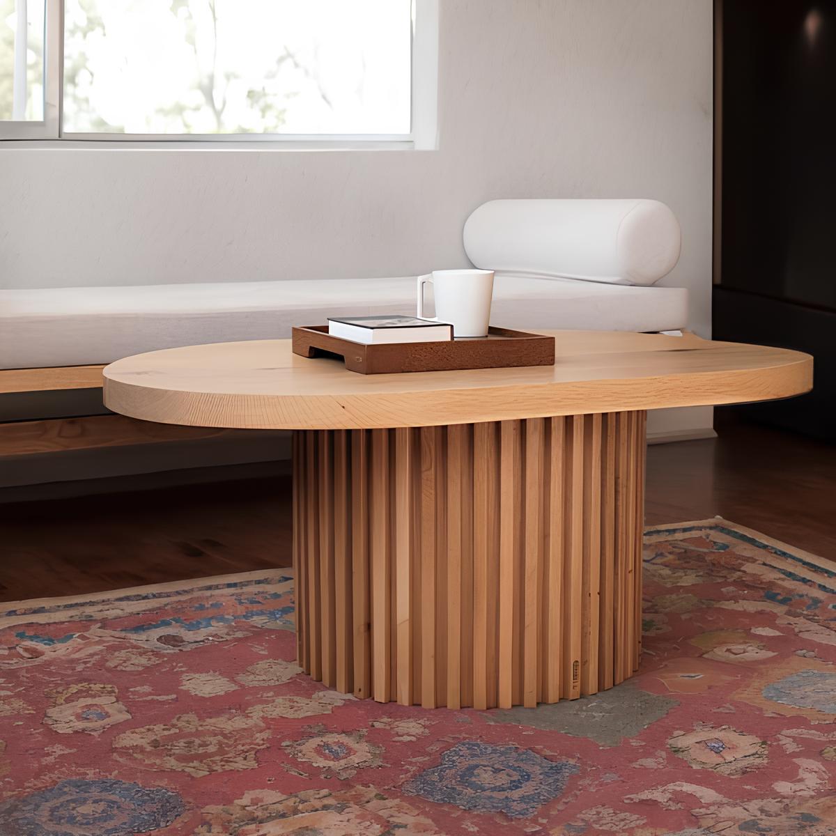 Hand-Crafted Solid Wood Oval Coffee Table – DOCIA For Sale