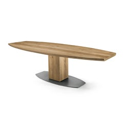 Riva 1920 Solid Wood Oval Dining Table with Metal Base, Modern Design