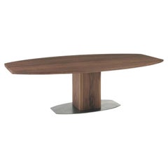 Solid Wood Oval Dining Table with Metal Base