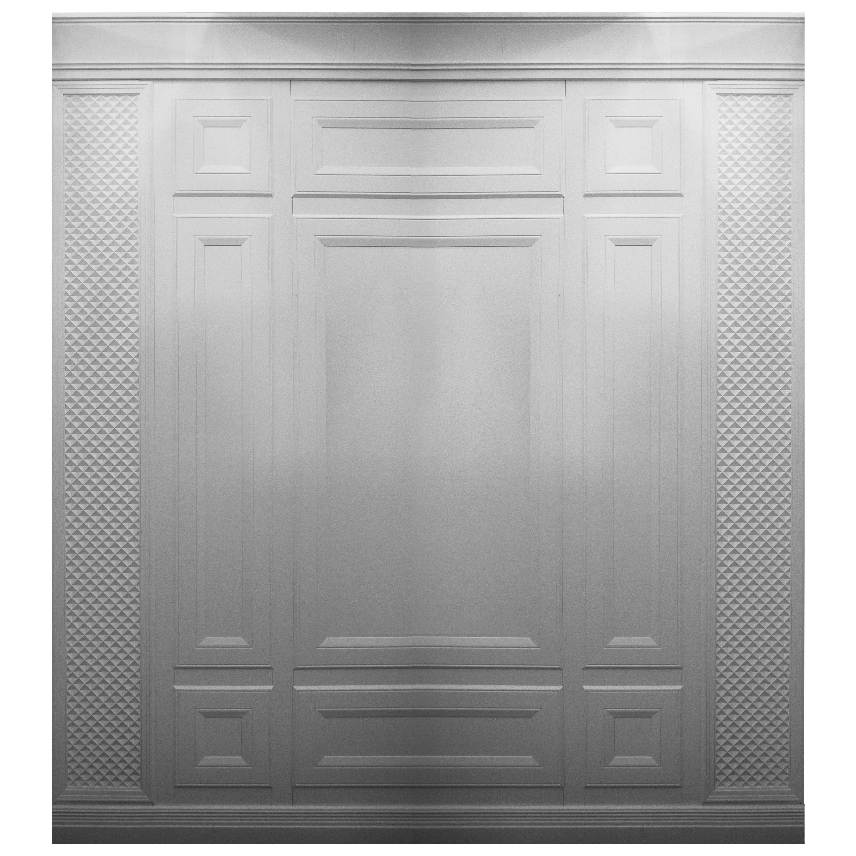 Solid Wood Panel in White Finishing with Carved Elements, Custom Made