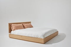 Solid Wood Platform Bed with Modern Backboard in White Oak or Walnut Stille Home