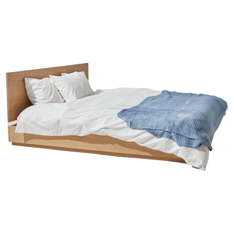 Solid Wood Platform Bed with Modern Backboard in White Oak or Walnut Stille Home For Sale at 1stDibs