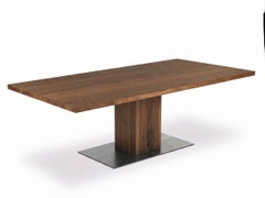 Solid Wood Rectangular Dining Table with Metal Base