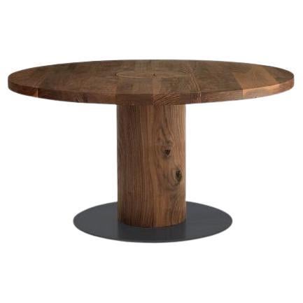 Solid Wood Round Dining Table with Metal Base