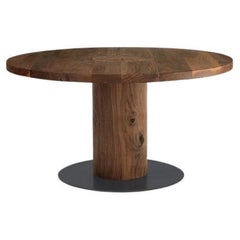 Solid Wood Round Dining Table with Metal Base