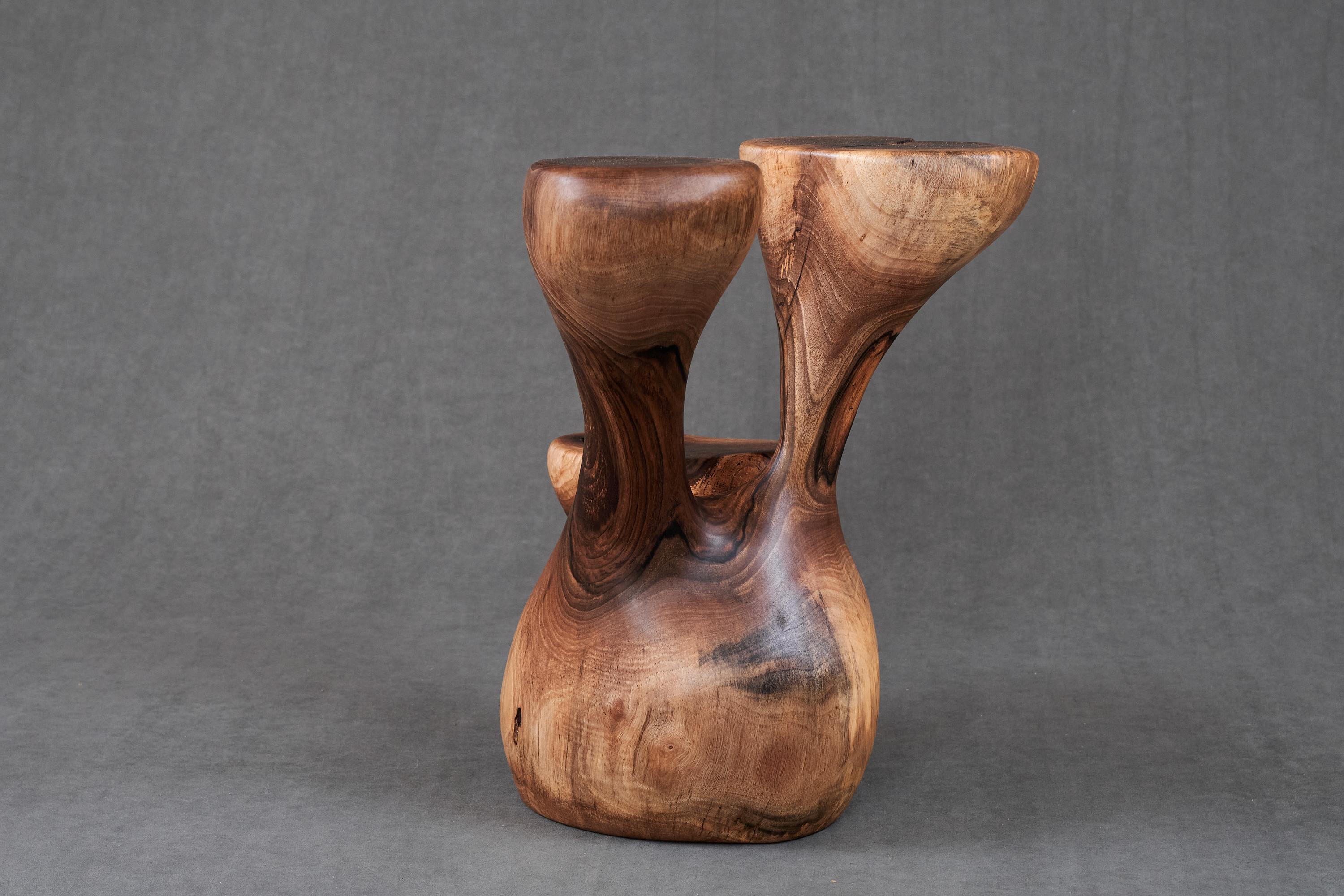 Solid Wood Sculptural Side Table, Original Contemporary Design, Logniture For Sale 5