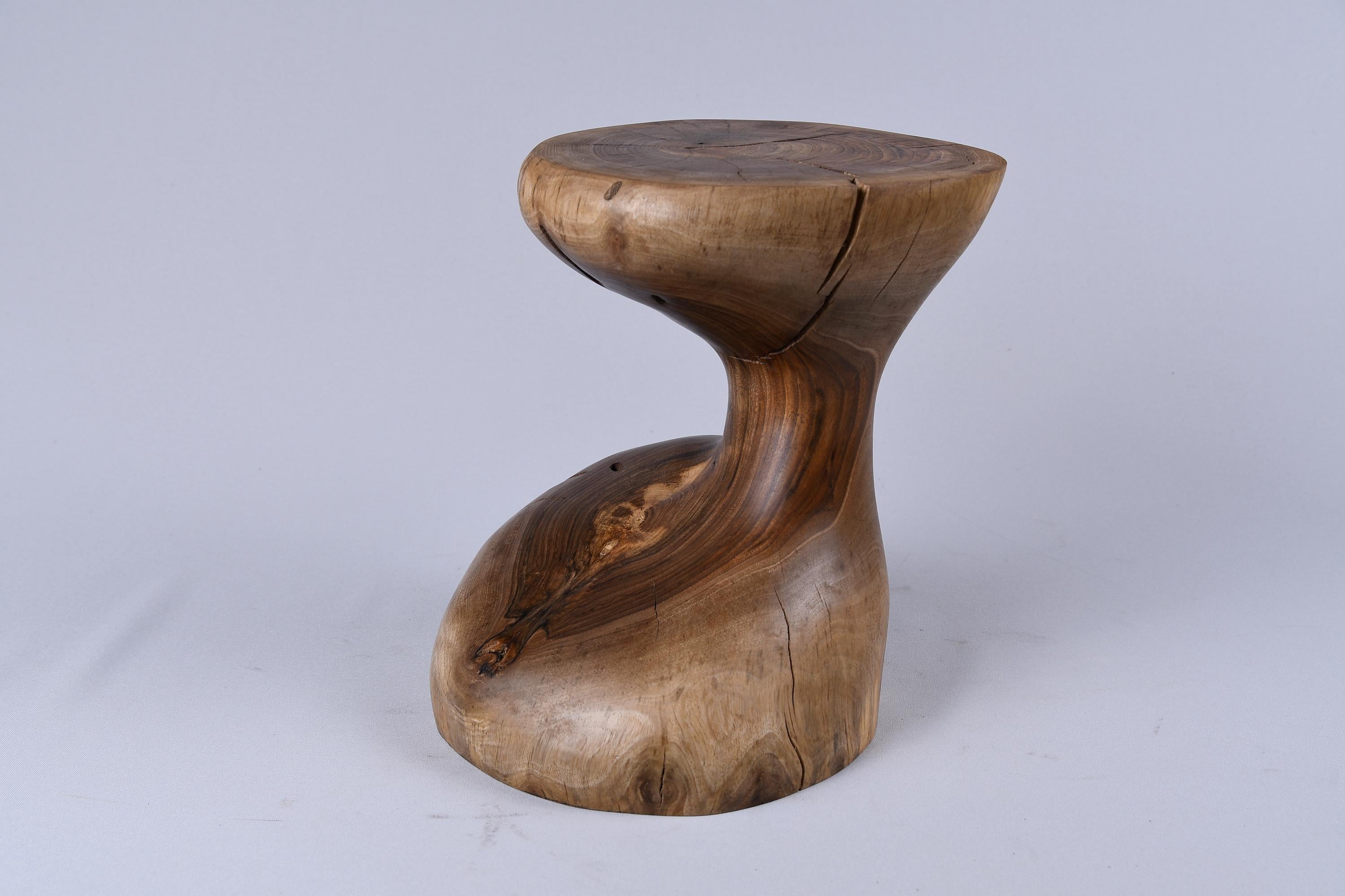 Solid Wood Sculptural Side Table, Original Contemporary Design, Logniture For Sale 6