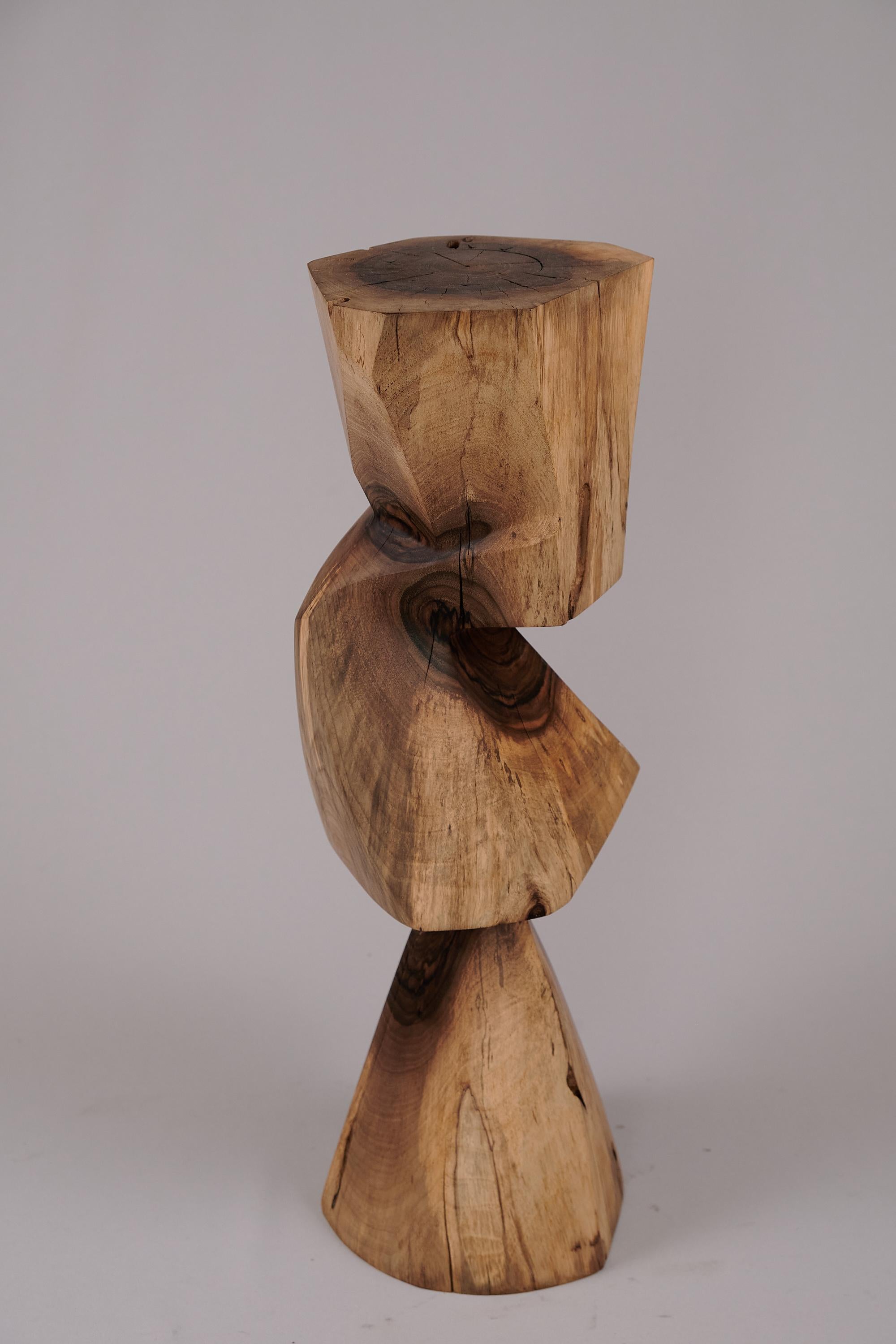 Solid Wood Sculptural Side Table, Original Contemporary Design, Logniture For Sale 11