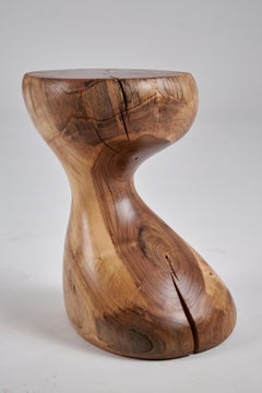 Hand-Carved, Wabi Sabi, Solid Wood, Sculptural, Log Stool, Side Table, Walnut