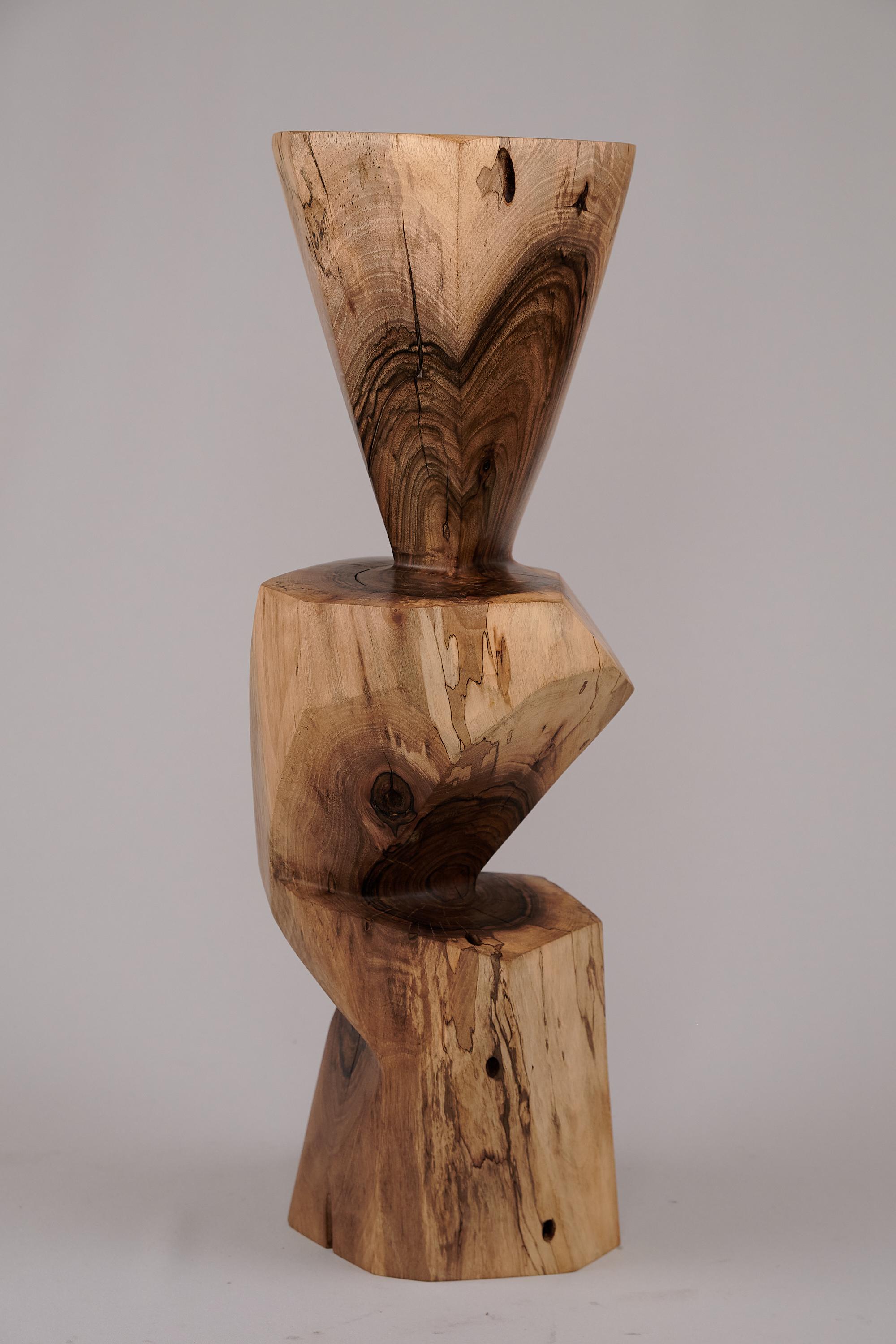 Solid Wood Sculptural Side Table, Original Contemporary Design, Logniture For Sale 15