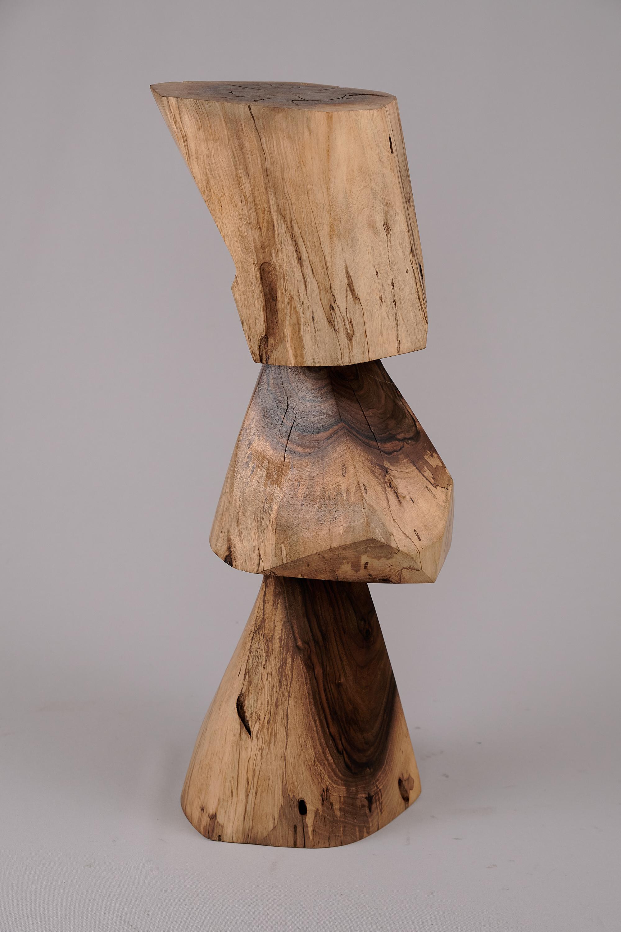 Carved Solid Wood Sculptural Side Table, Original Contemporary Design, Logniture For Sale