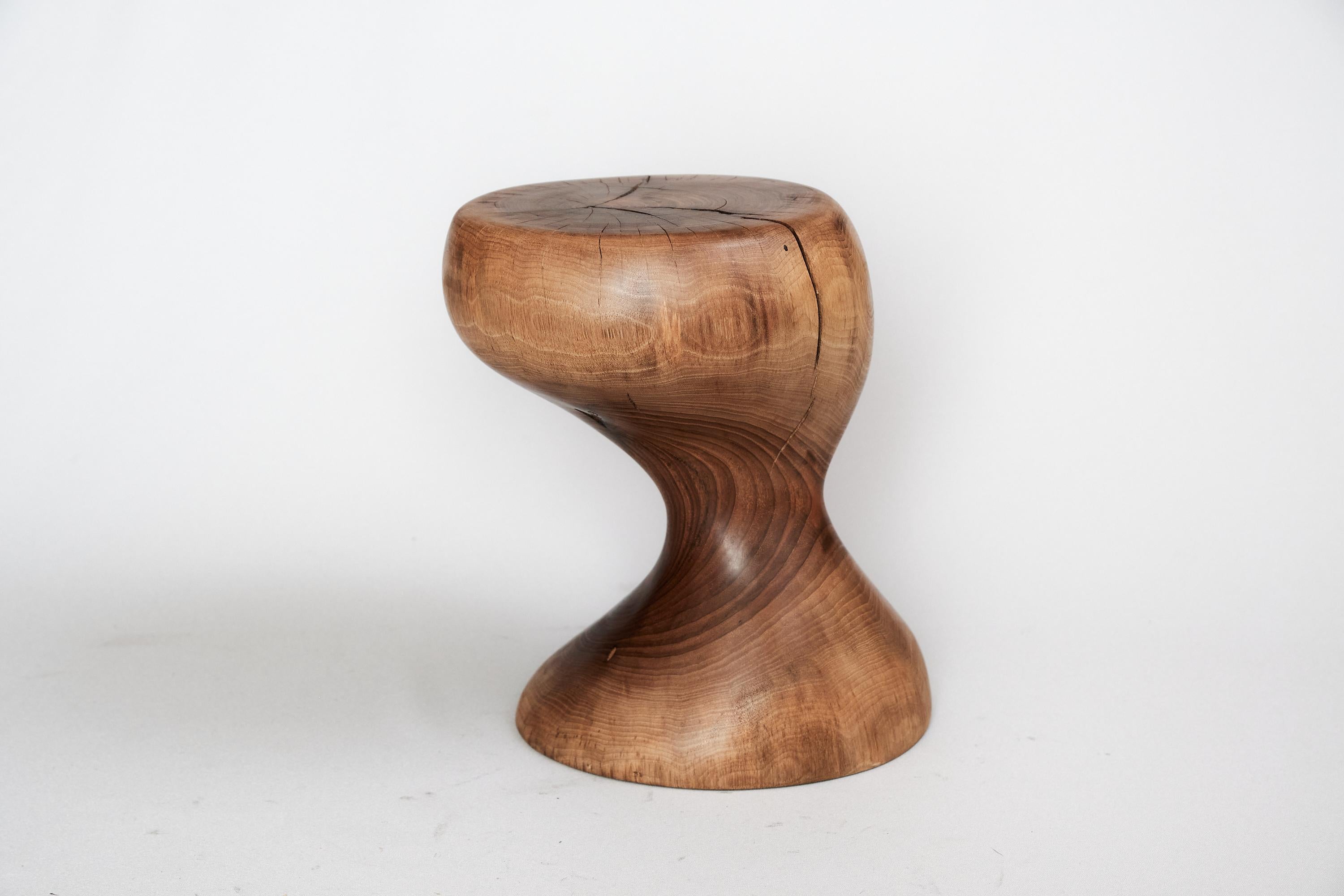 Carved Solid Wood Sculptural Side Table, Original Contemporary Design, Logniture