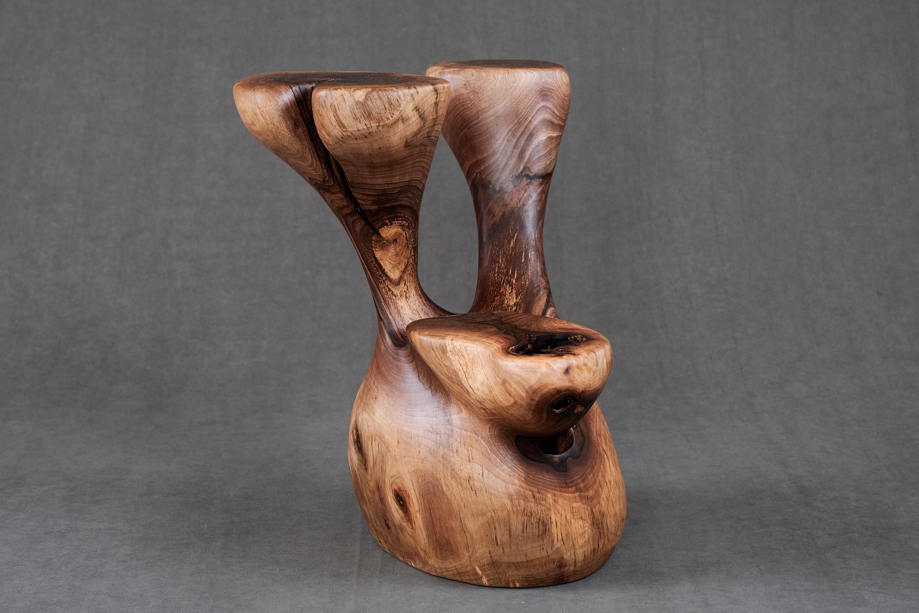 Solid Wood Sculptural Side Table, Original Contemporary Design, Logniture For Sale 1