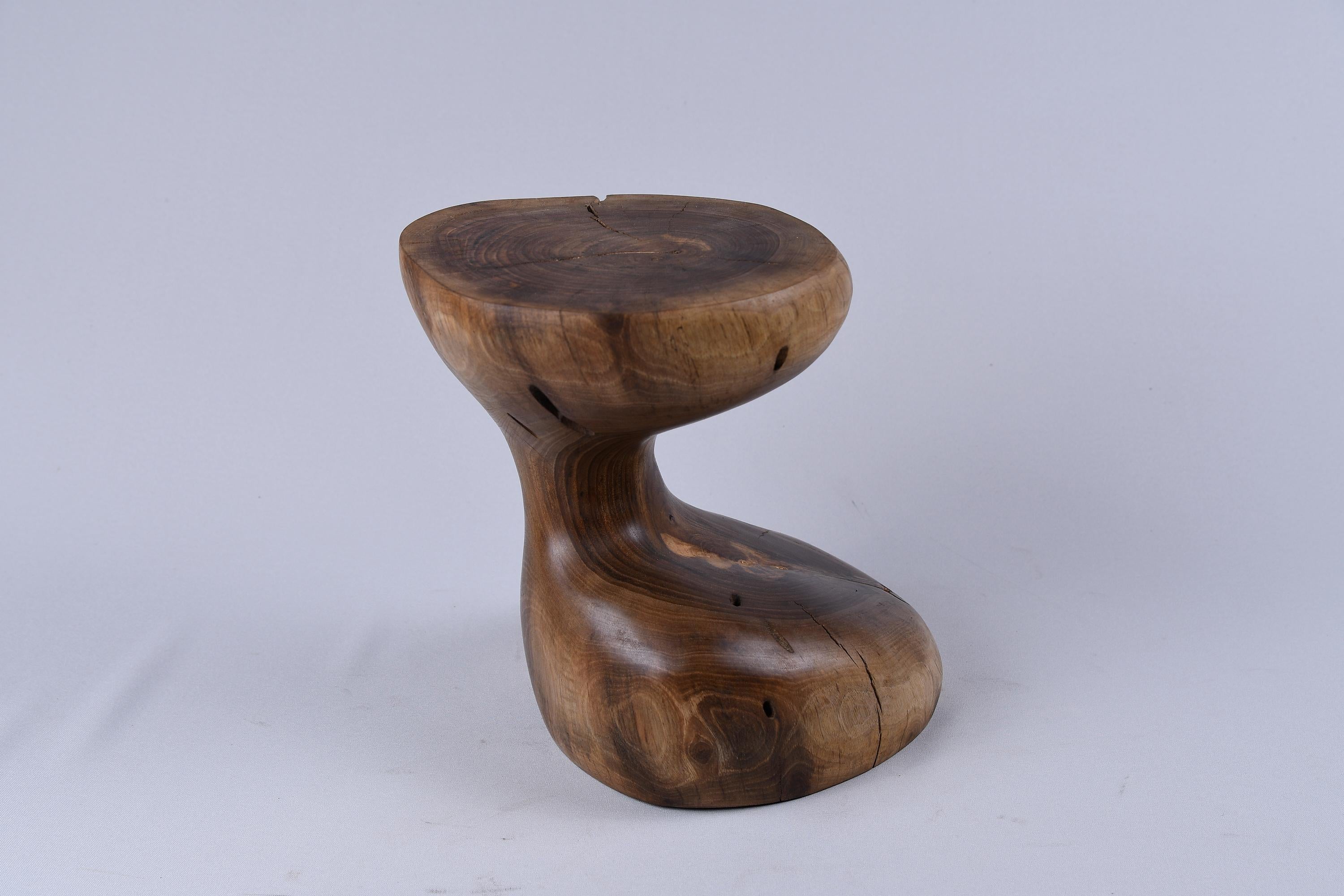 Solid Wood Sculptural Side Table, Original Contemporary Design, Logniture For Sale 2