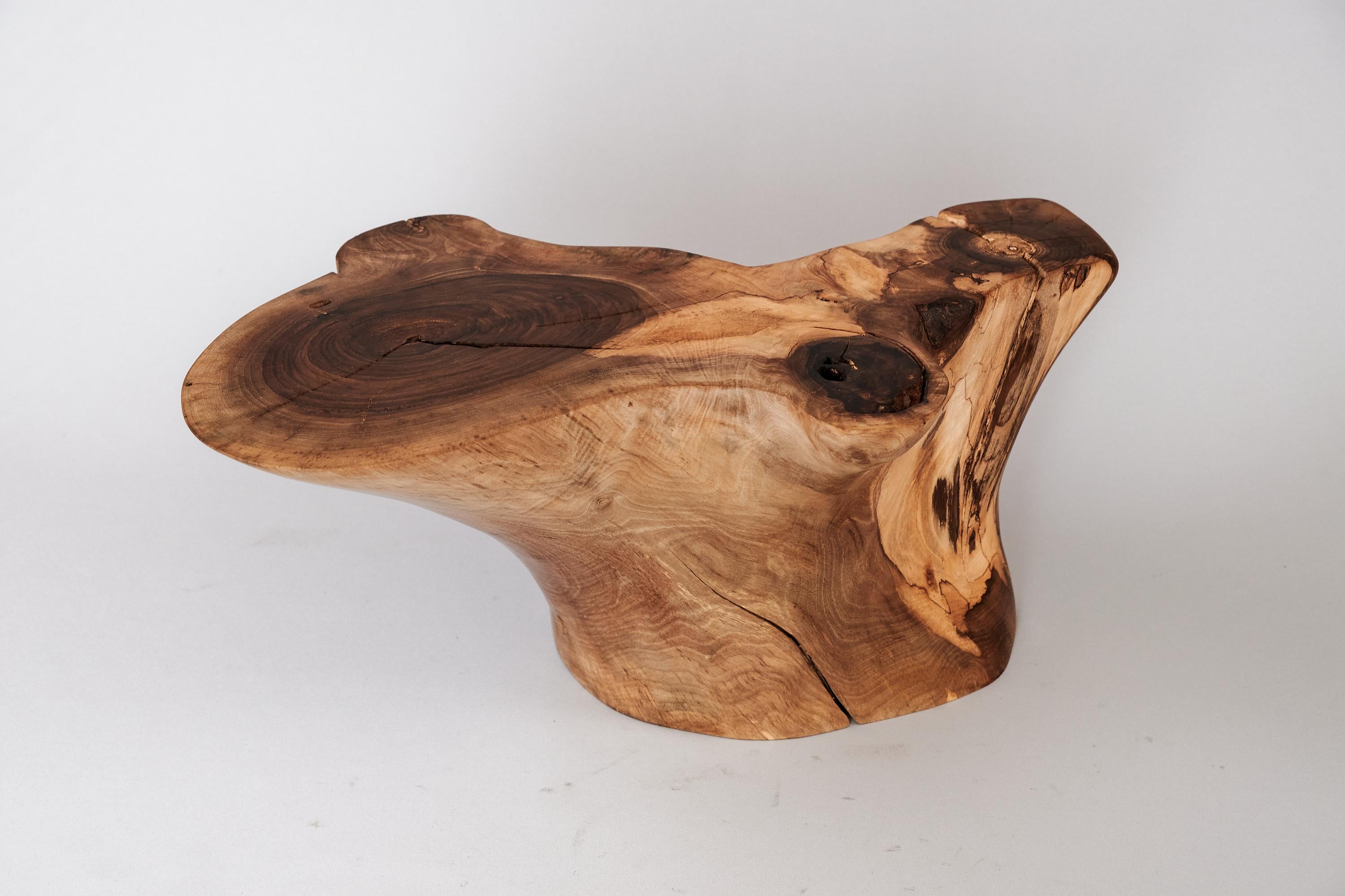Solid Wood Sculptural Side Table, Original Contemporary Design, Logniture For Sale 3