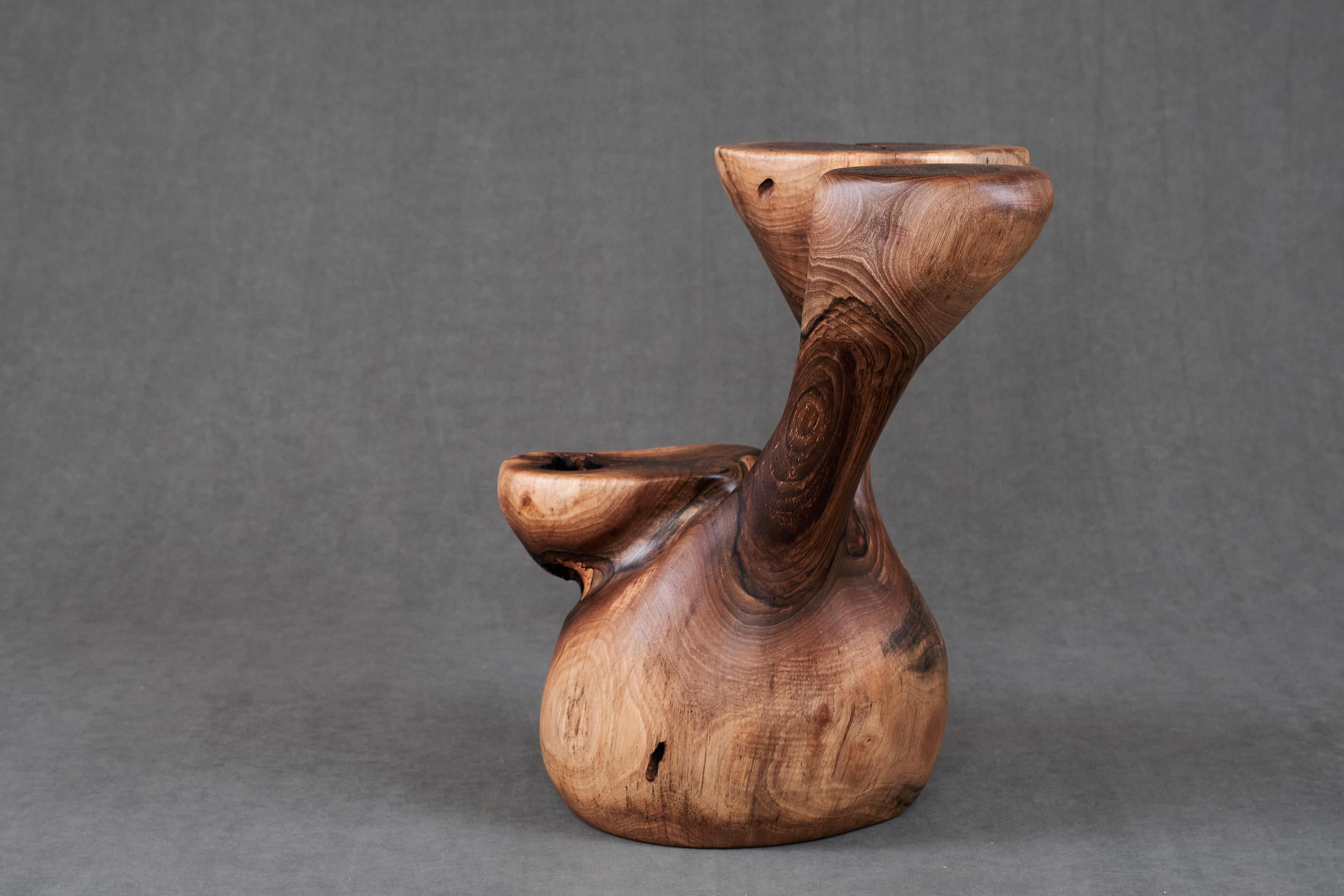 Solid Wood Sculptural Side Table, Original Contemporary Design, Logniture For Sale 4
