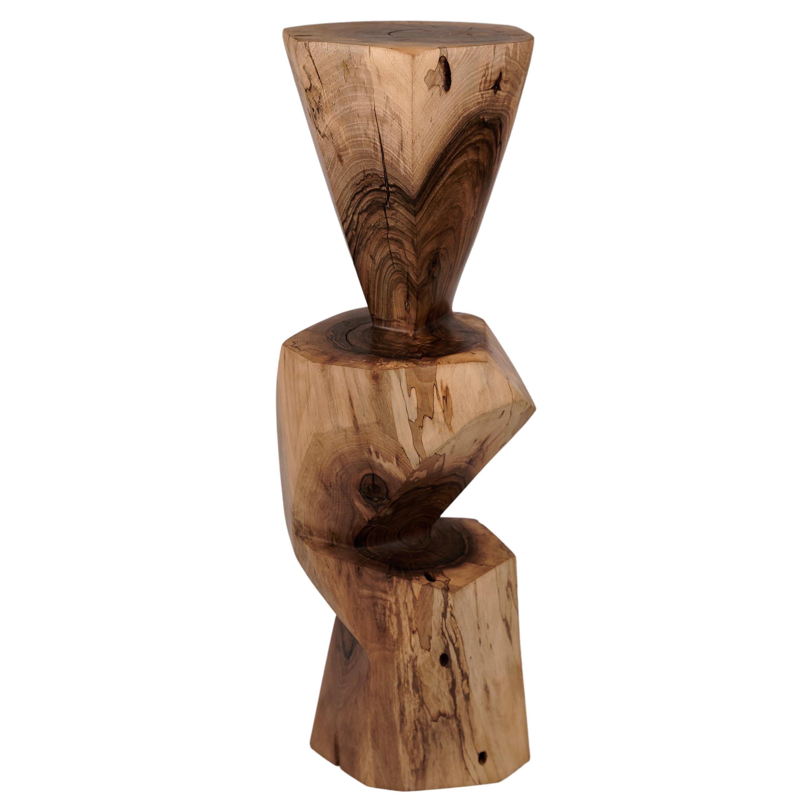 Solid Wood Sculptural Side Table, Original Contemporary Design