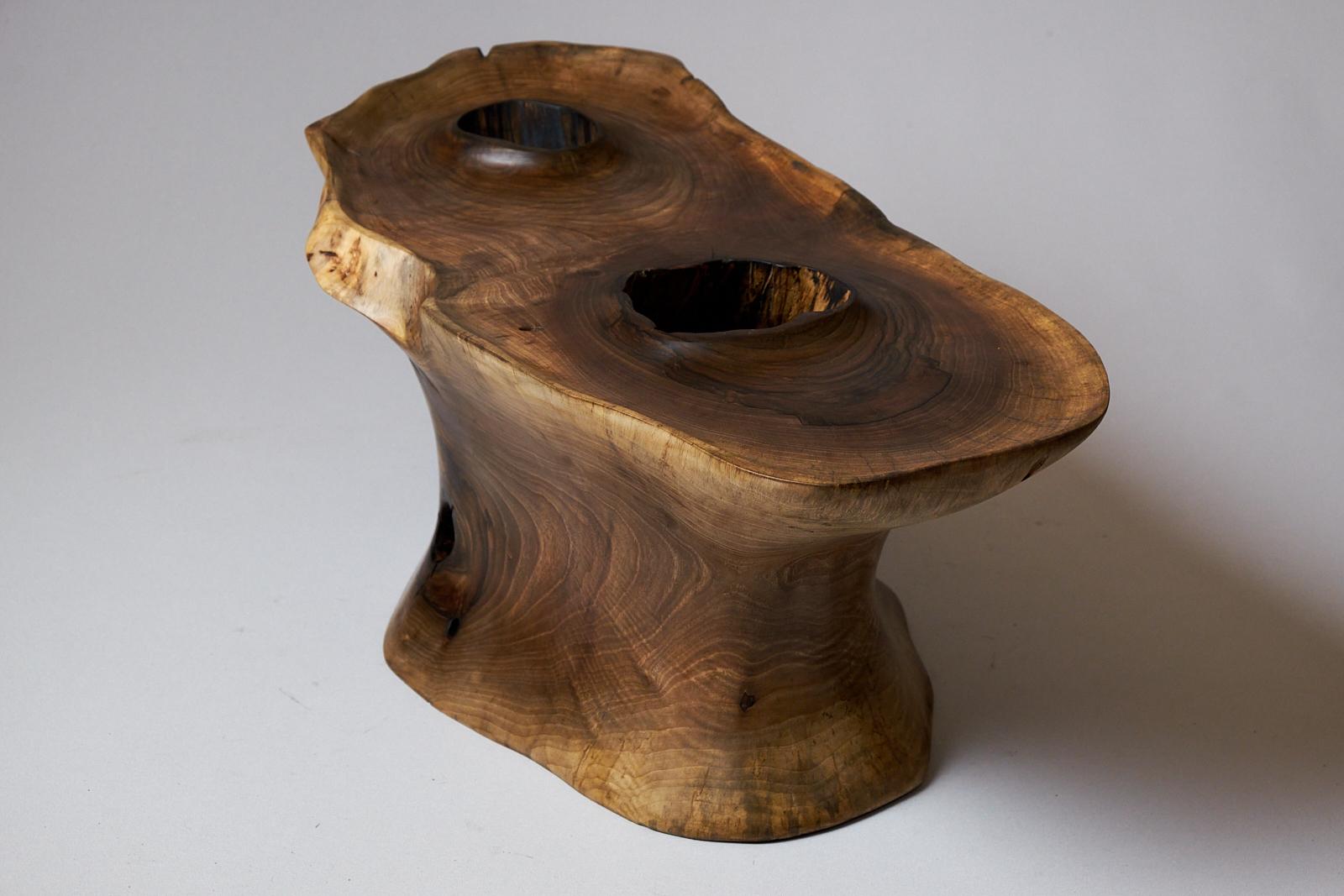 Solid Wood Sculptural Side Table, Original Contemporary Design, Logniture For Sale 7