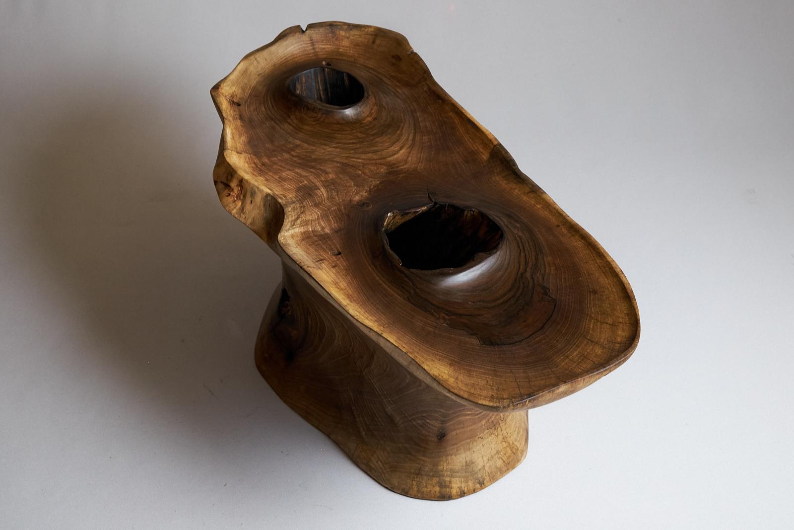 Solid Wood Sculptural Side Table, Original Contemporary Design, Logniture For Sale 8