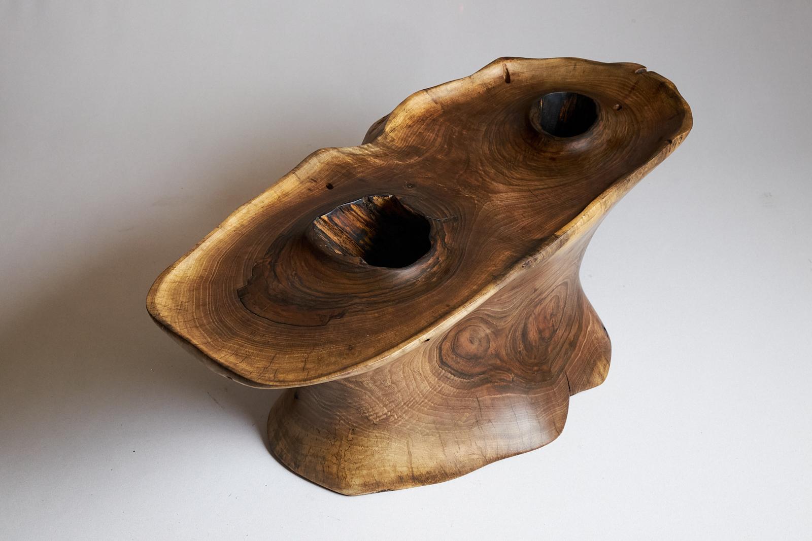 Solid Wood Sculptural Side Table, Original Contemporary Design, Logniture For Sale 9