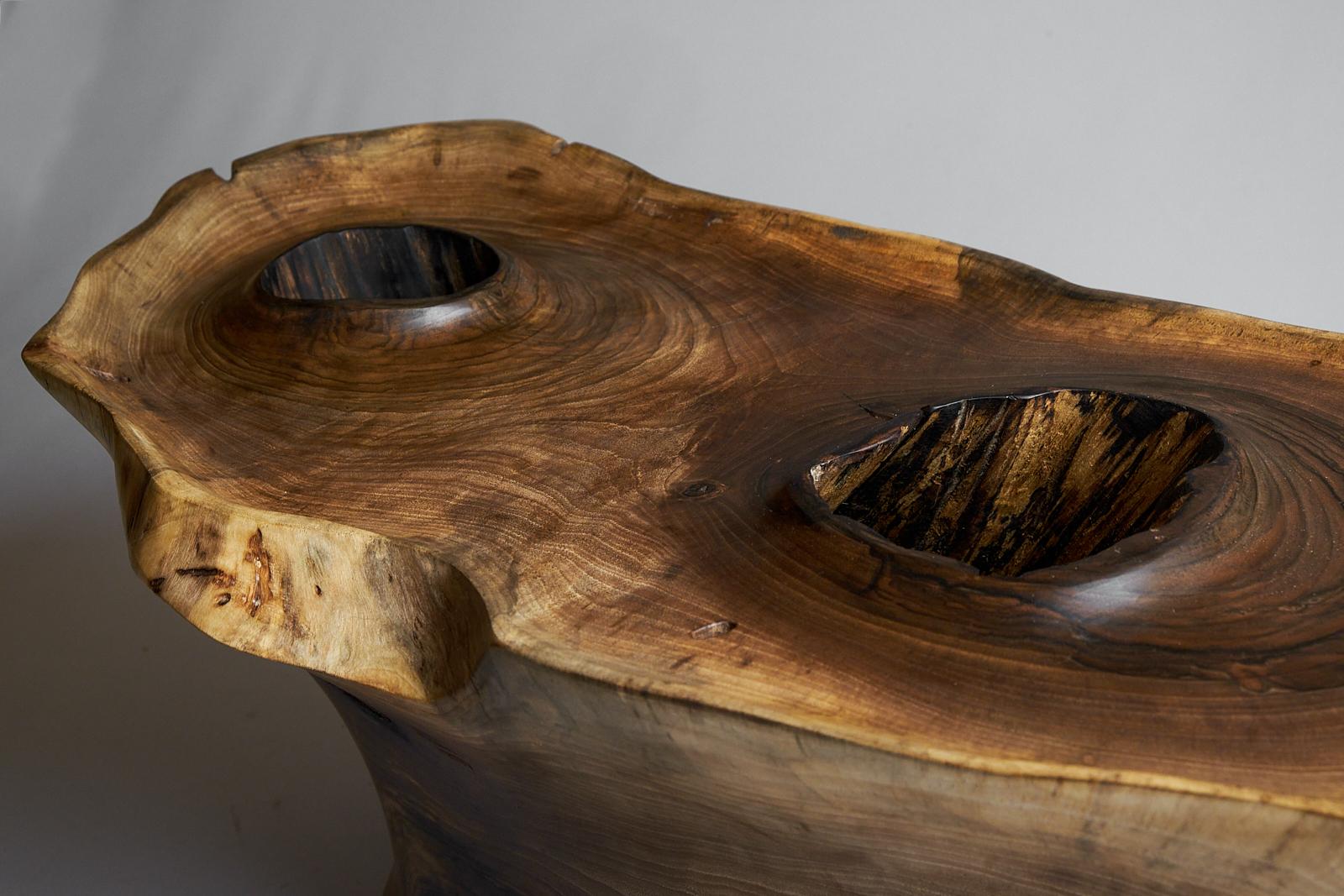 Solid Wood Sculptural Side Table, Original Contemporary Design, Logniture For Sale 13